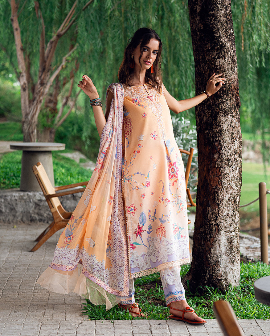Roheenaz | Garden Veal Printed Lawn 25 | Coral Whim