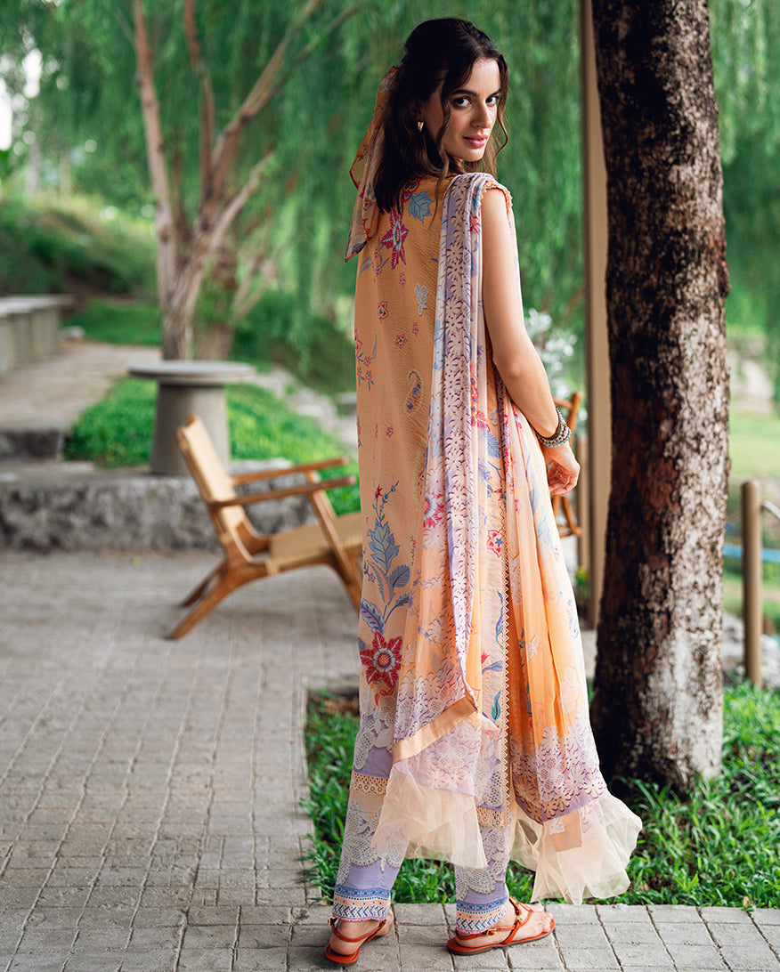 Roheenaz | Garden Veal Printed Lawn 25 | Coral Whim
