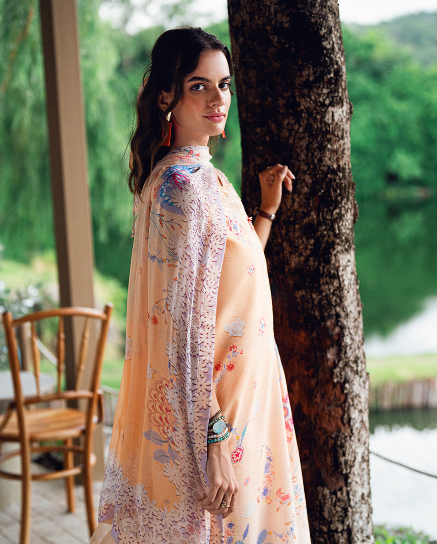 Roheenaz | Garden Veal Printed Lawn 25 | Coral Whim