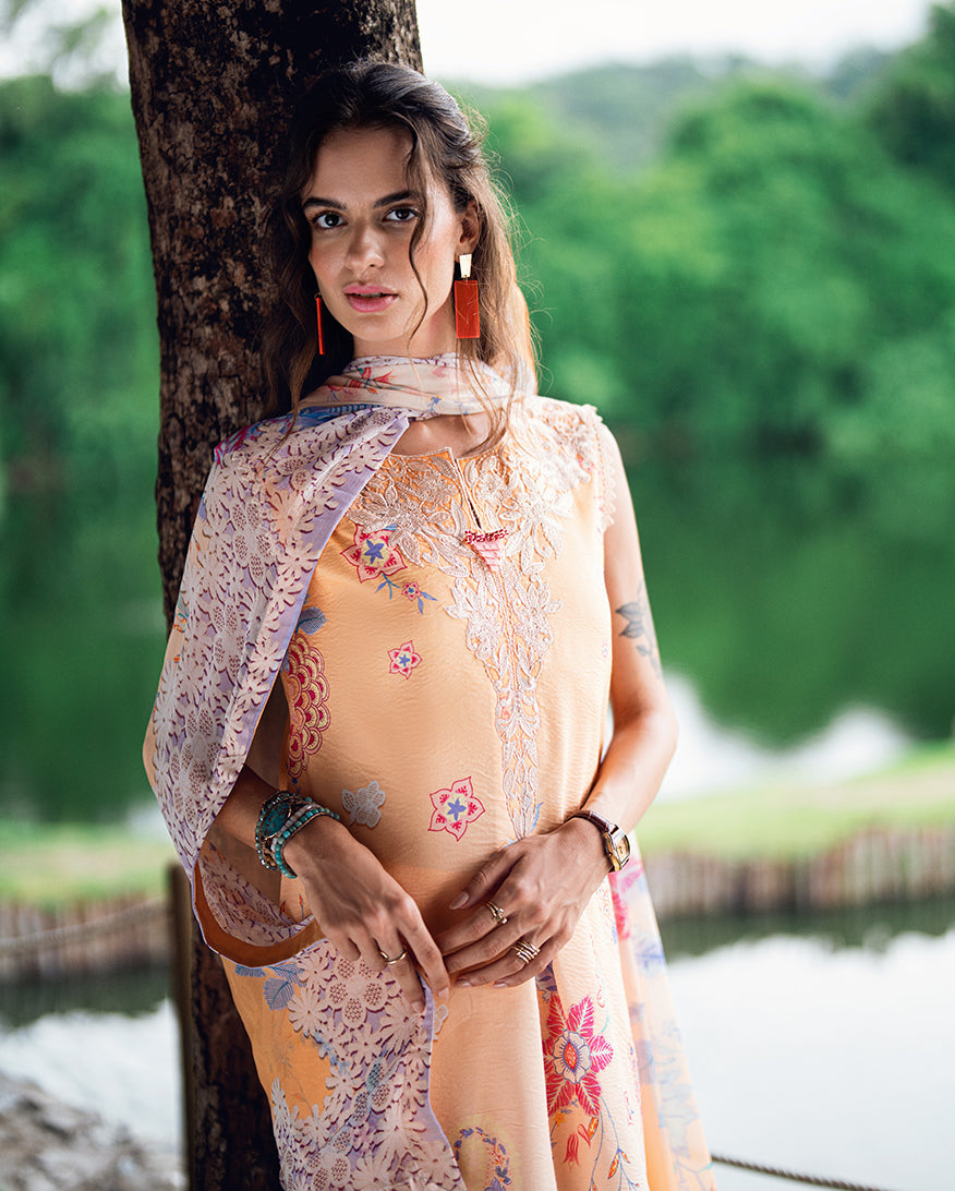 Roheenaz | Garden Veal Printed Lawn 25 | Coral Whim