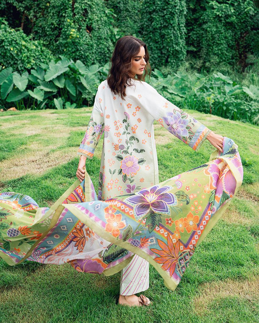 Roheenaz | Garden Veal Printed Lawn 25 | Melon Muse