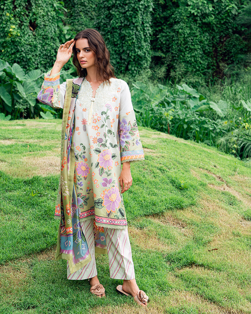 Roheenaz | Garden Veal Printed Lawn 25 | Melon Muse