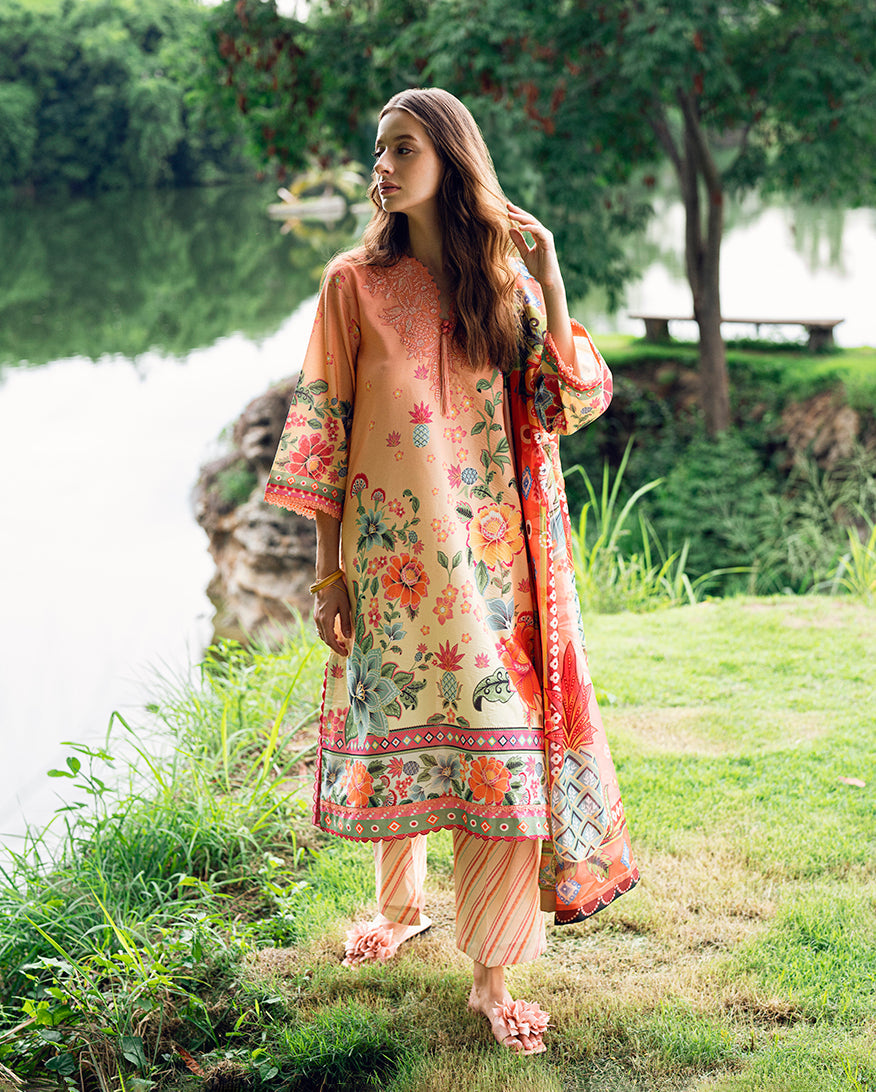 Roheenaz | Garden Veal Printed Lawn 25 | Petal Glaze