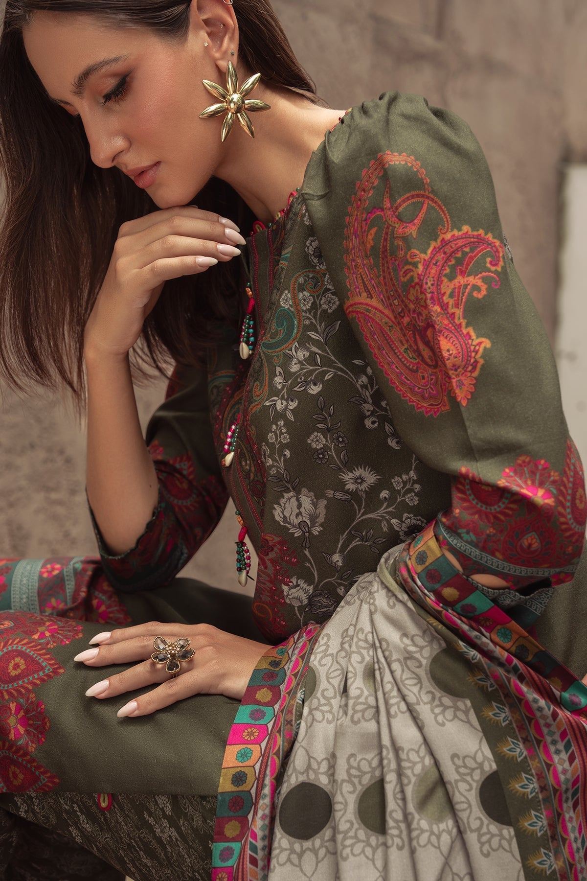 Charizma | C Prints Winter 25 | 3-PC Unstitched Printed Linen Collection CPW5-05 - Official Charizma - Agha Fabrics UK