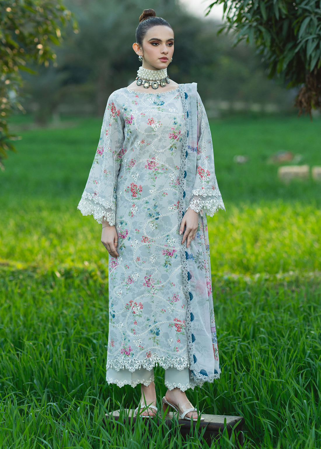 Sardinia | Printkari Lawn Edit 25 | Silver Bush