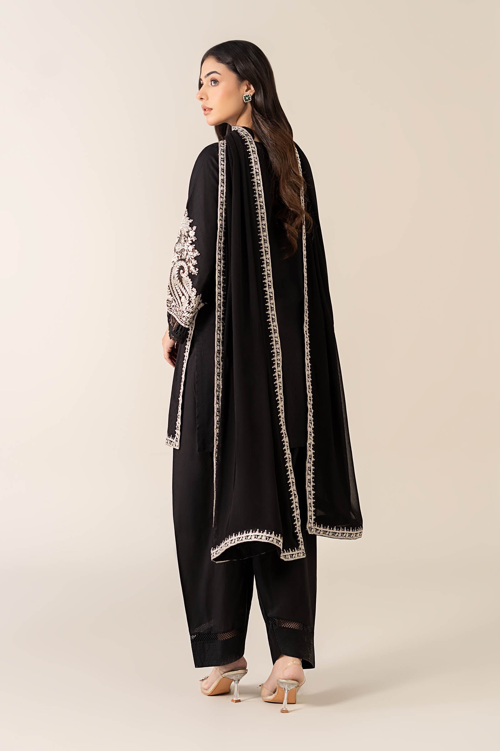 Maria B | Pre Fall Dresses | 3 Piece Embroidered Dobby Suit Black4 - Official Maria B - Agha Fabrics UK