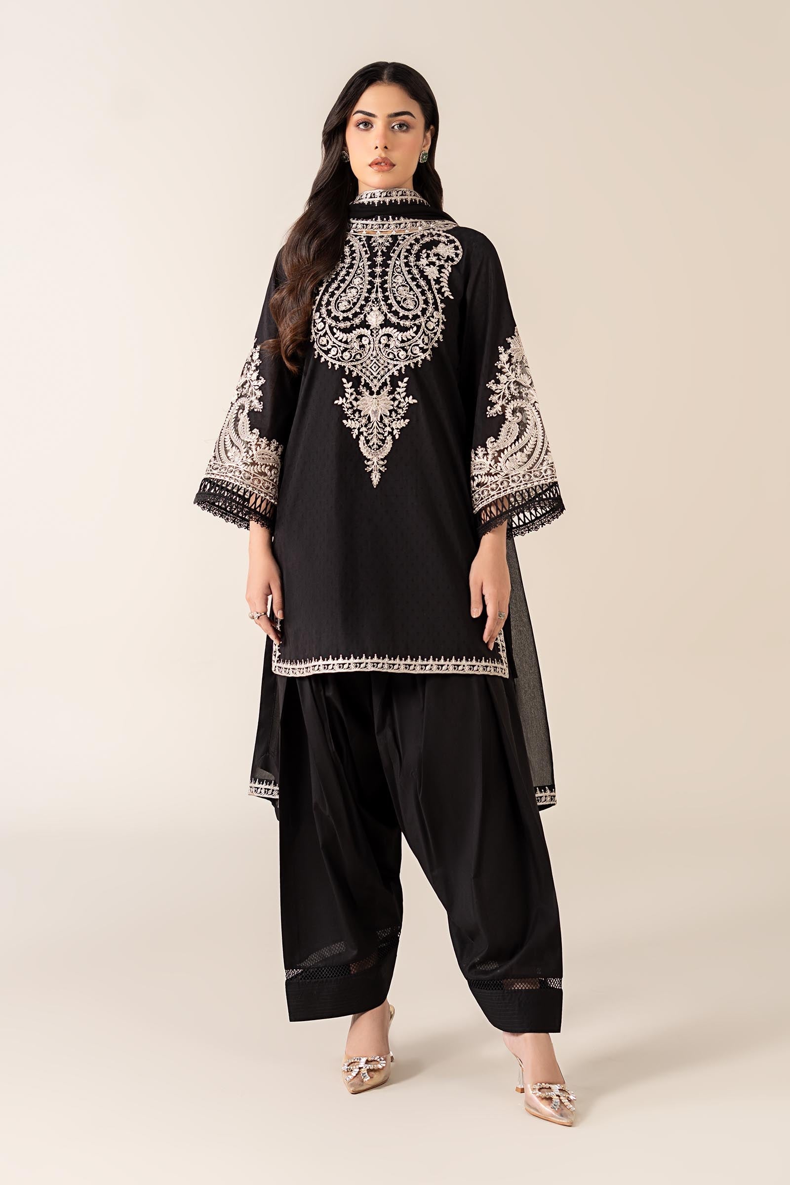 Maria B | Pre Fall Dresses | 3 Piece Embroidered Dobby Suit Black4 - Official Maria B - Agha Fabrics UK