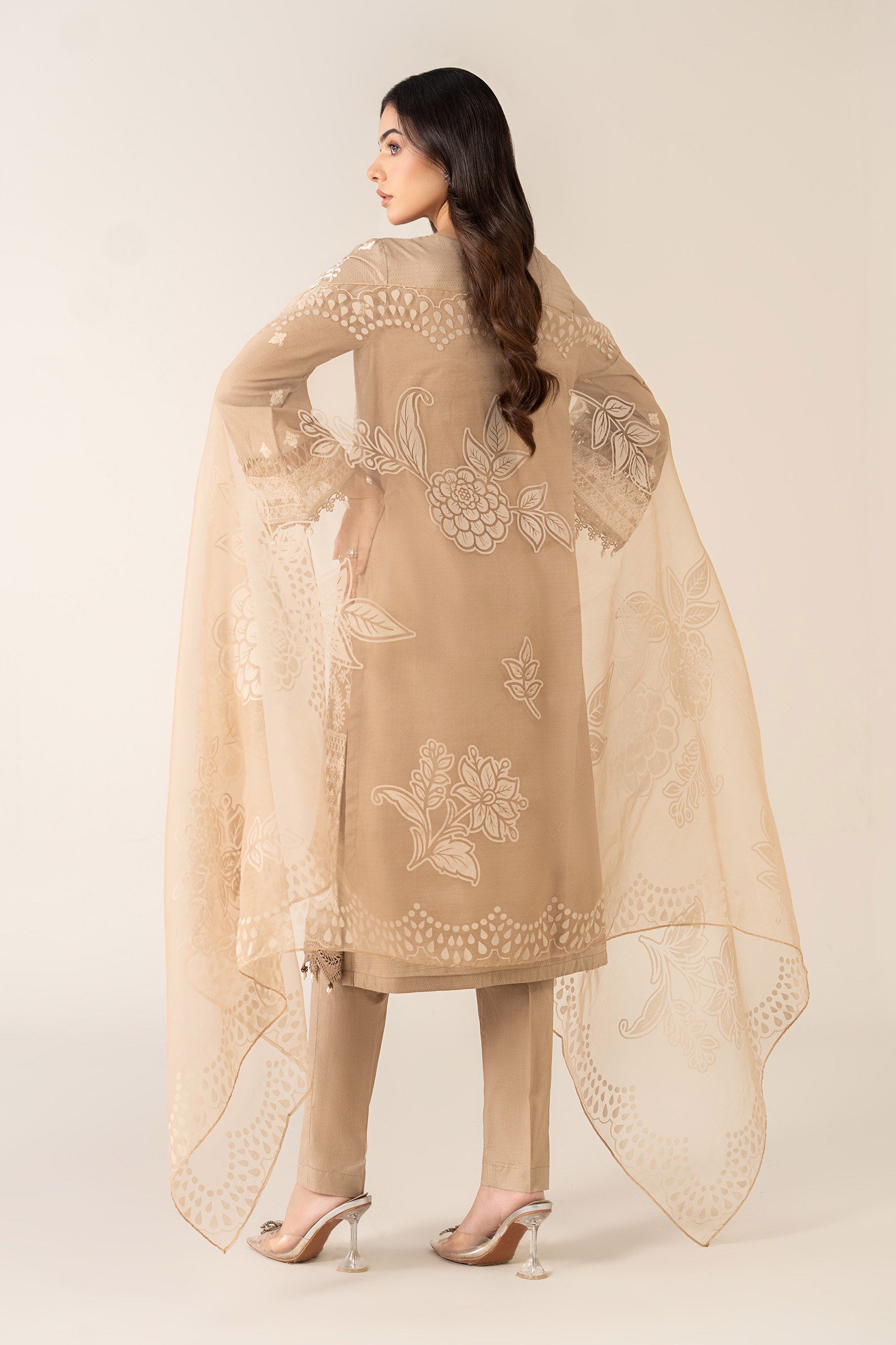 Maria B | Pre Fall Dresses | 3 Piece Embroidered Suit Coffee - Official Maria B - Agha Fabrics UK