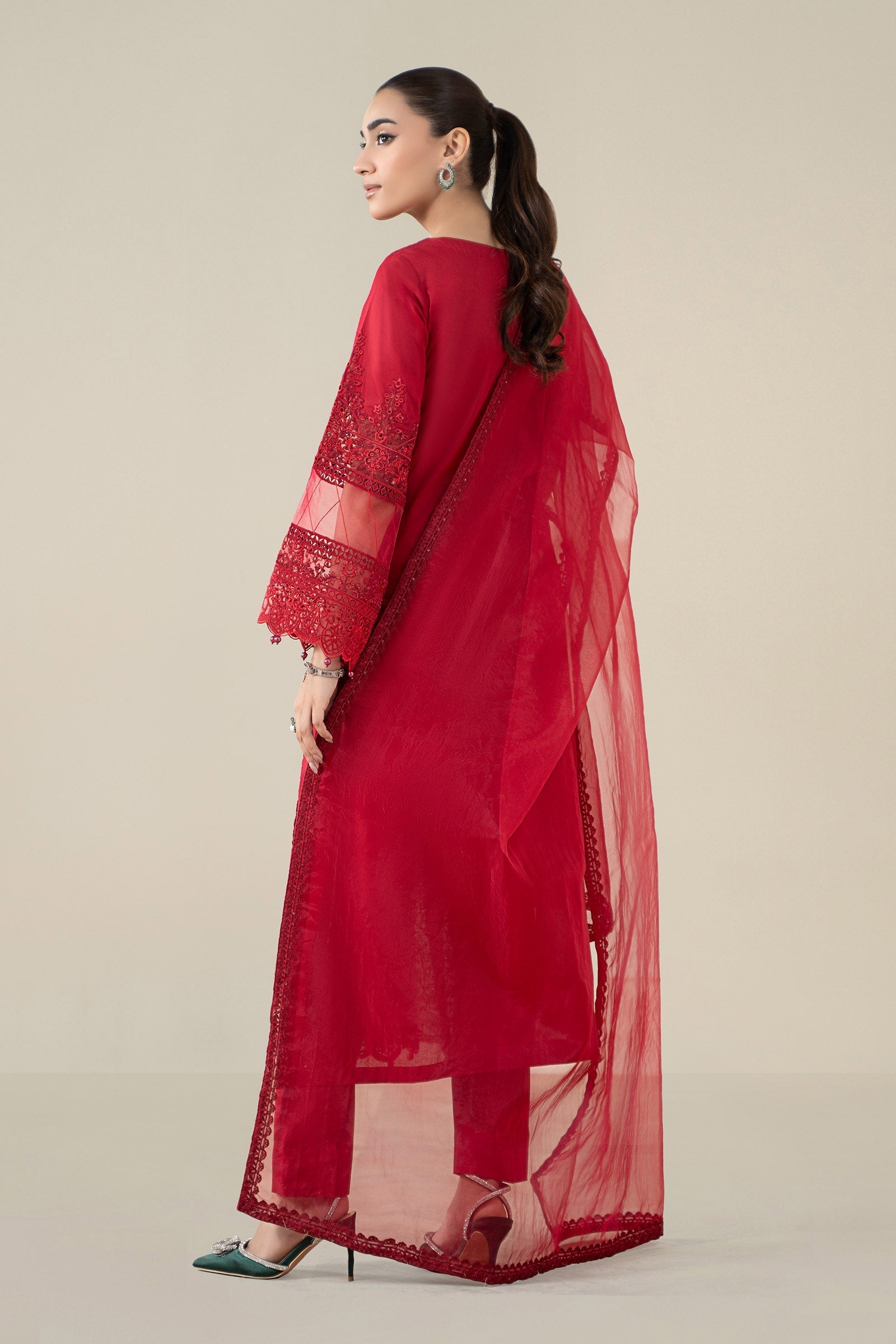 Maria B | Pre Fall Dresses | 3 Piece Embroidered Lawn Suit Red - Official Maria B - Agha Fabrics UK