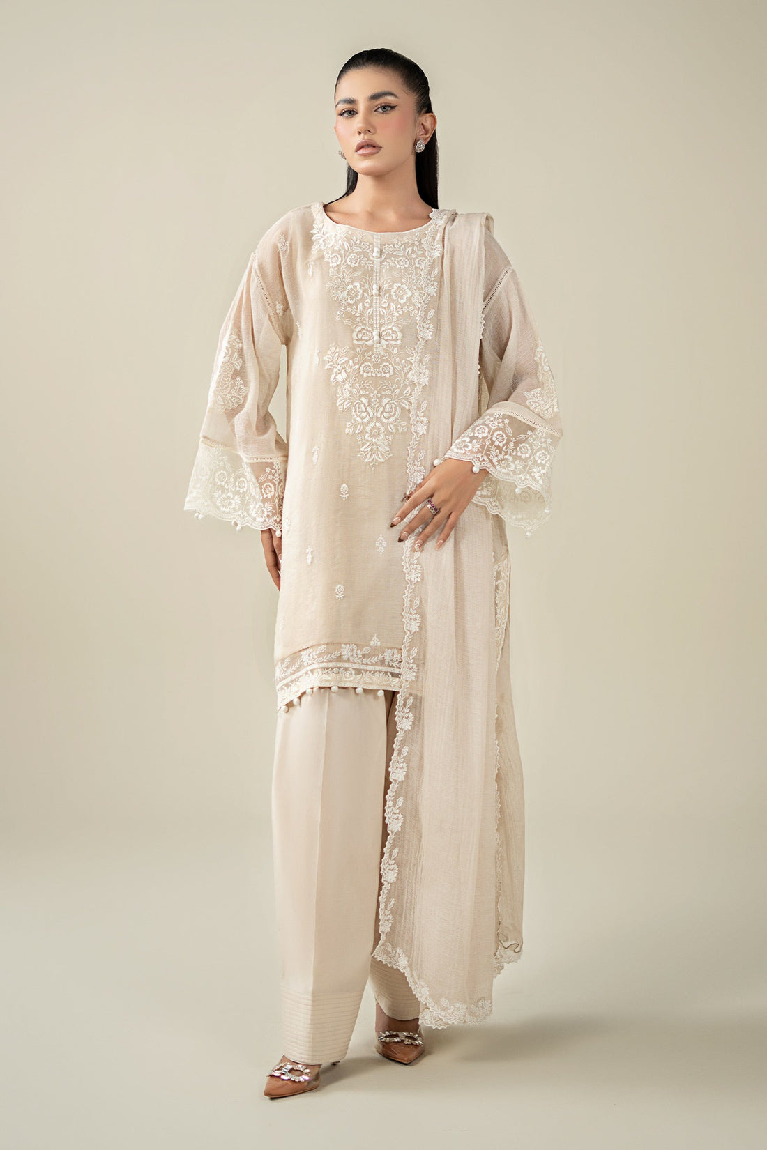 Maria B | Pre Fall Dresses | 3 Piece Embroidered Cotton Net Suit QQ - Official Maria B - Agha Fabrics UK