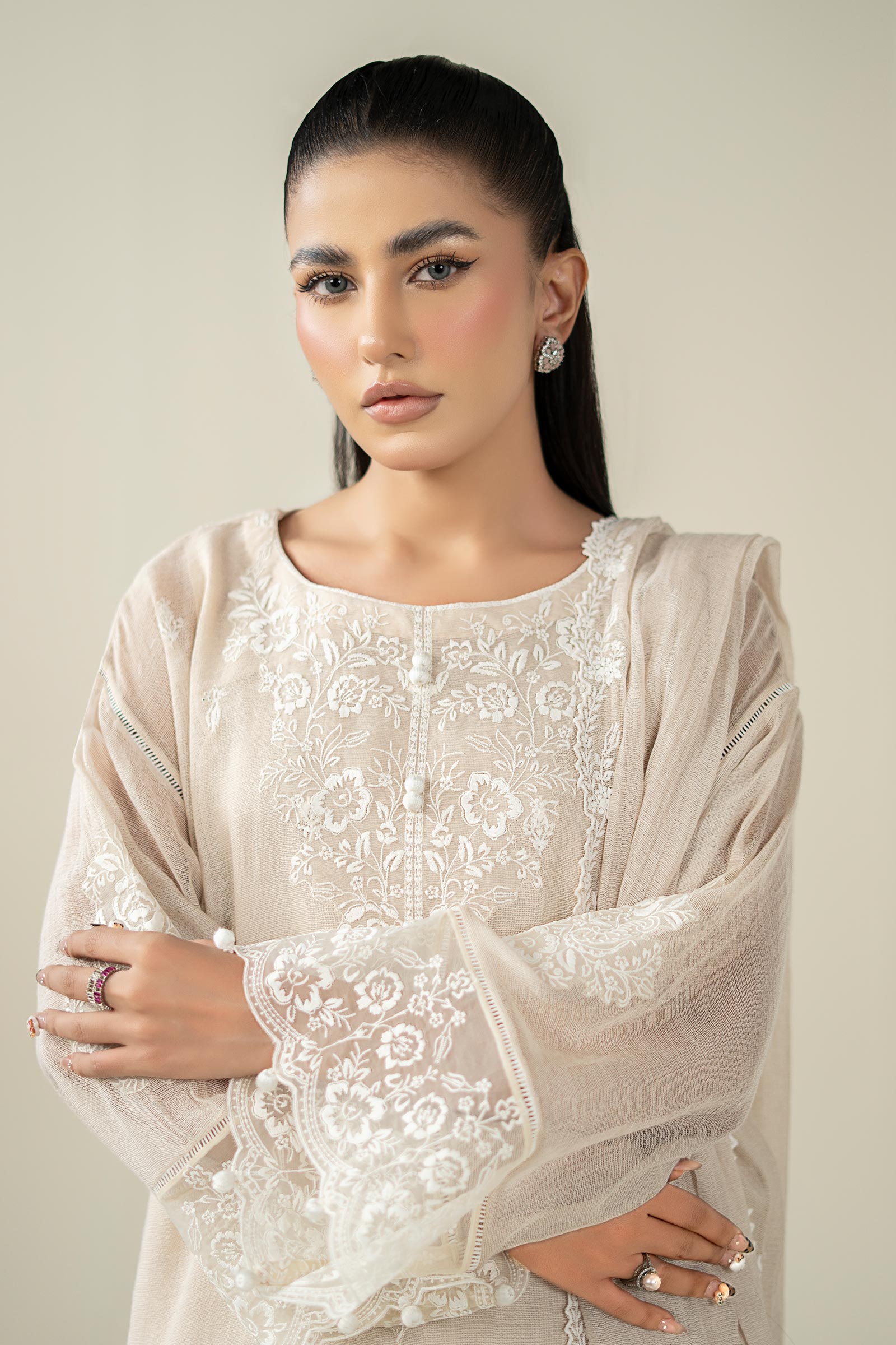 Maria B | Pre Fall Dresses | 3 Piece Embroidered Cotton Net Suit QQ - Official Maria B - Agha Fabrics UK