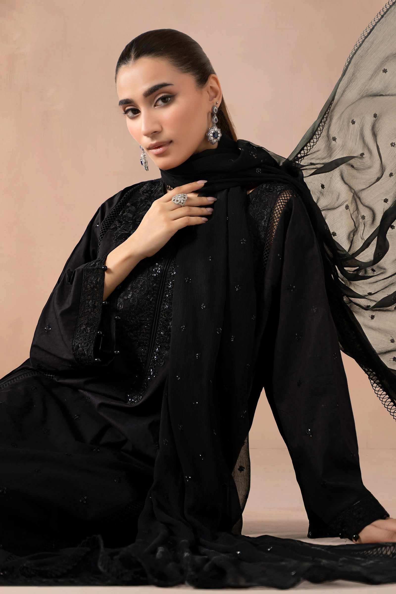 Maria B | Pre Fall Dresses | 3 Piece Embroidered Self Jacquard Suit Black1 - Official Maria B - Agha Fabrics UK