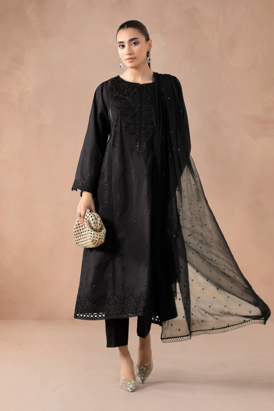 Maria B | Pre Fall Dresses | 3 Piece Embroidered Self Jacquard Suit Black1 - Official Maria B - Agha Fabrics UK