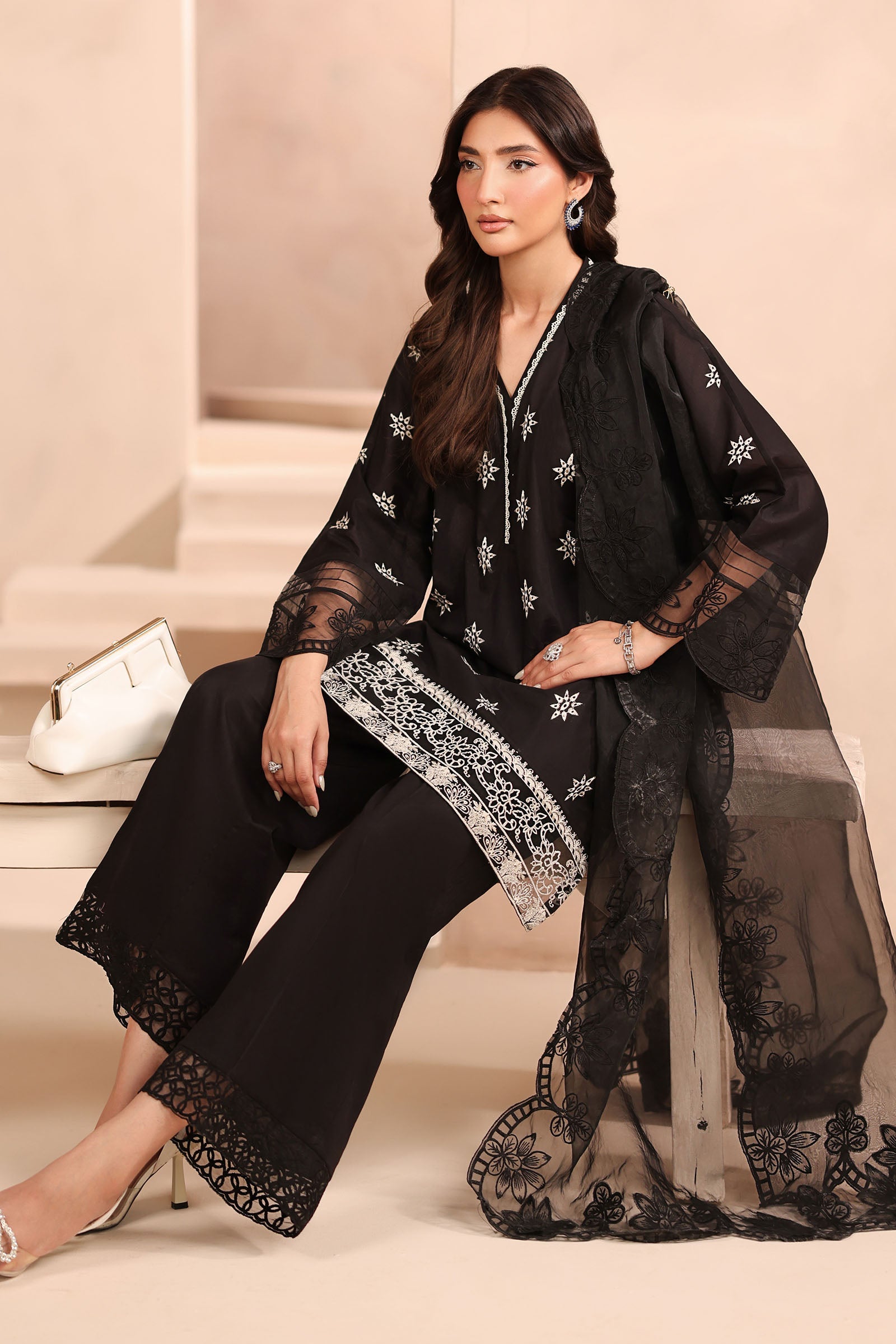 Maria B | Pre Fall Dresses | 3 Piece Embroidered Lawn Suit Black - Official Maria B - Agha Fabrics UK
