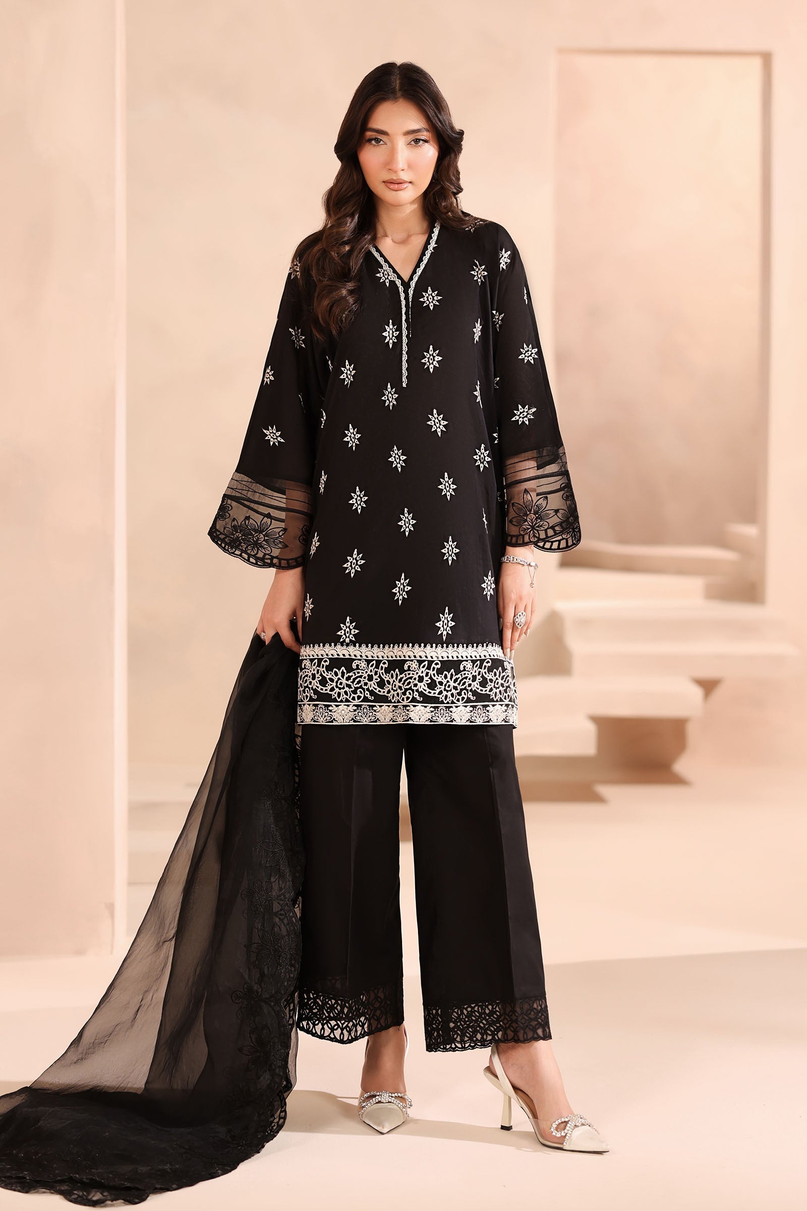 Maria B | Pre Fall Dresses | 3 Piece Embroidered Lawn Suit Black - Official Maria B - Agha Fabrics UK