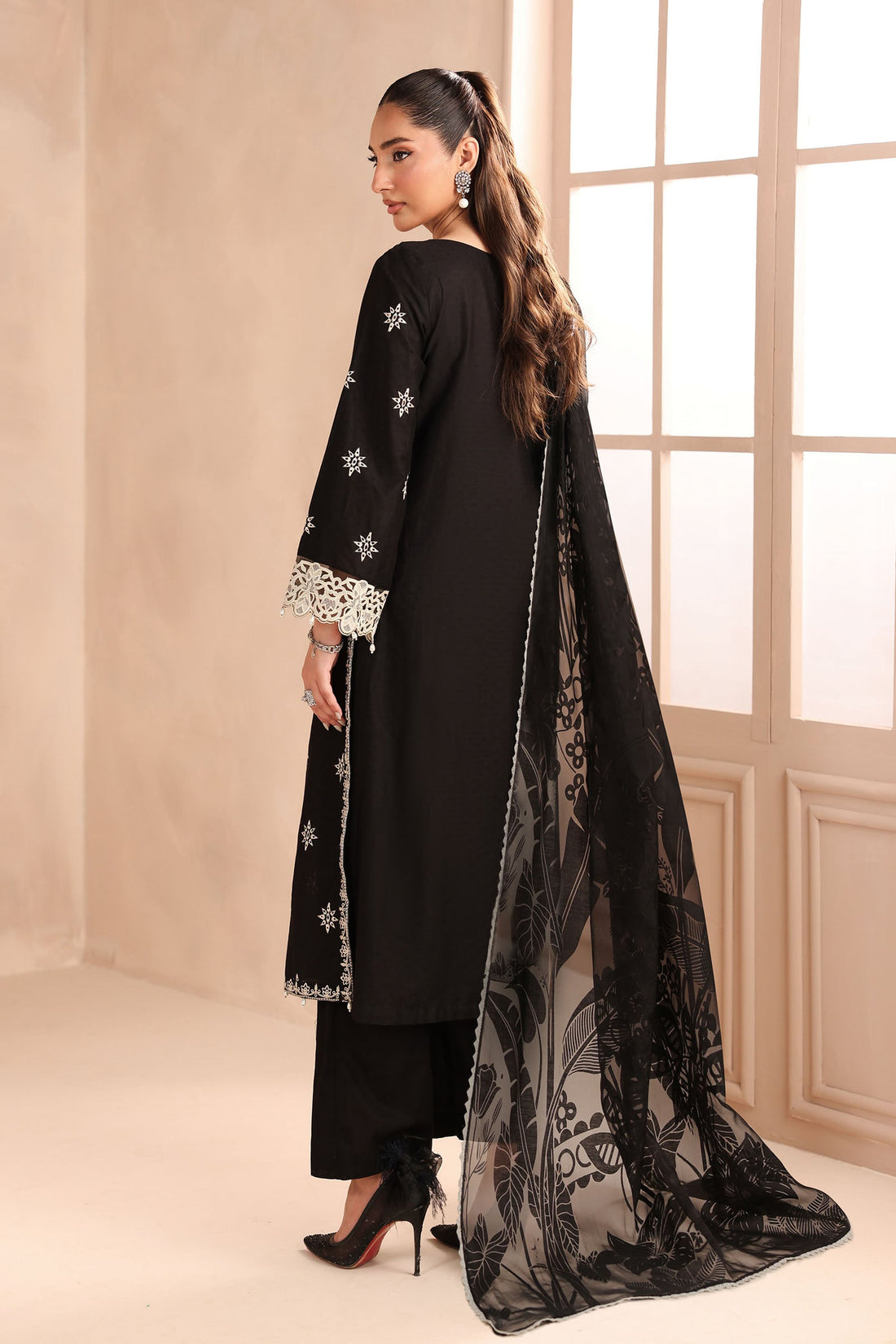 Maria B | Pre Fall Dresses | 3 Piece Embroidered Dobby Suit Black - Official Maria B - Agha Fabrics UK