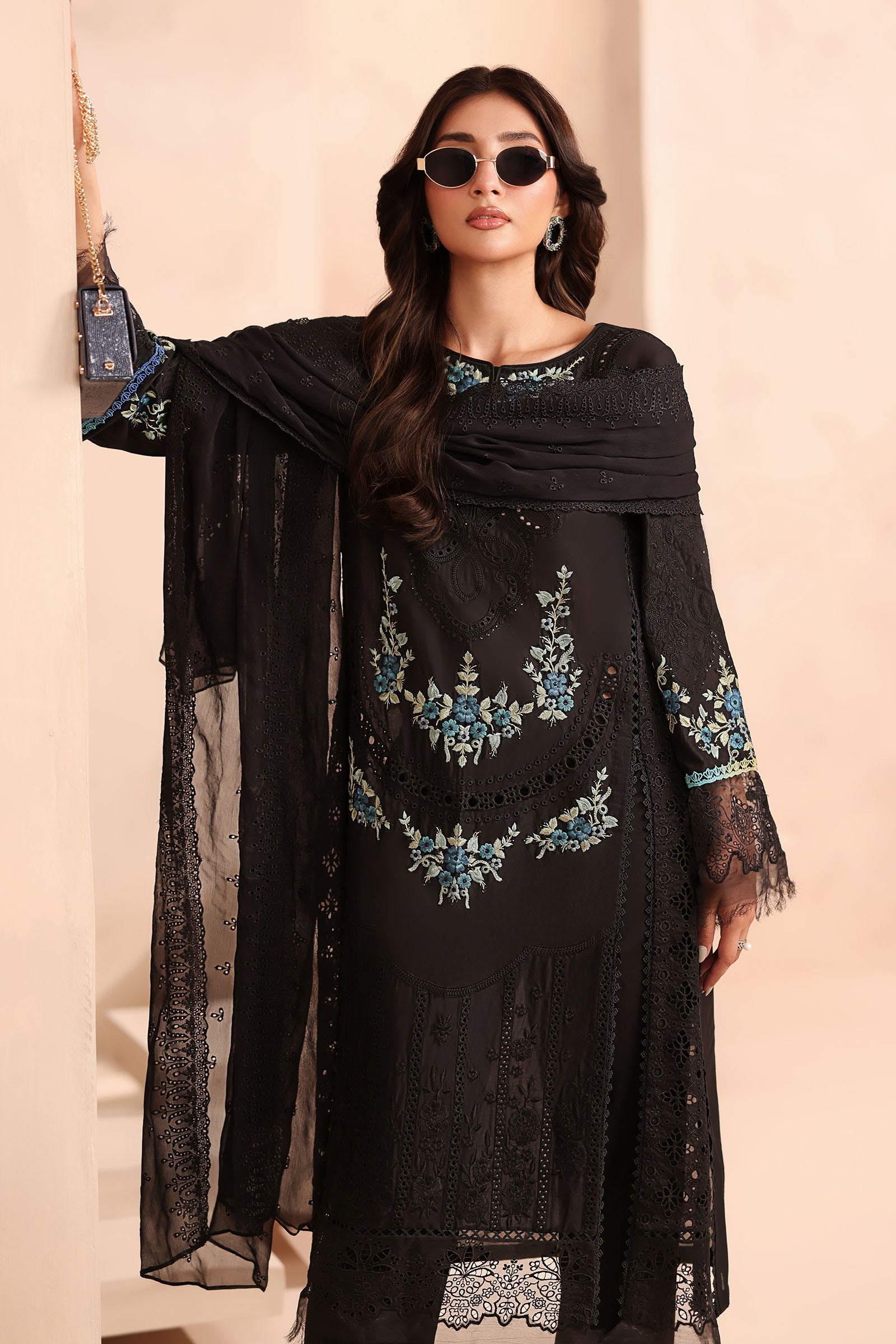 Maria B | Pre Fall Dresses | 3 Piece Embroidered Lawn Suit Black - Official Maria B - Agha Fabrics UK
