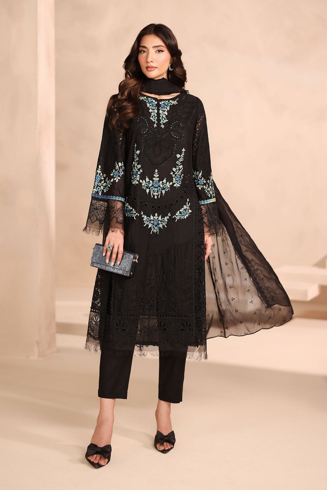 Maria B | Pre Fall Dresses | 3 Piece Embroidered Lawn Suit Black - Official Maria B - Agha Fabrics UK