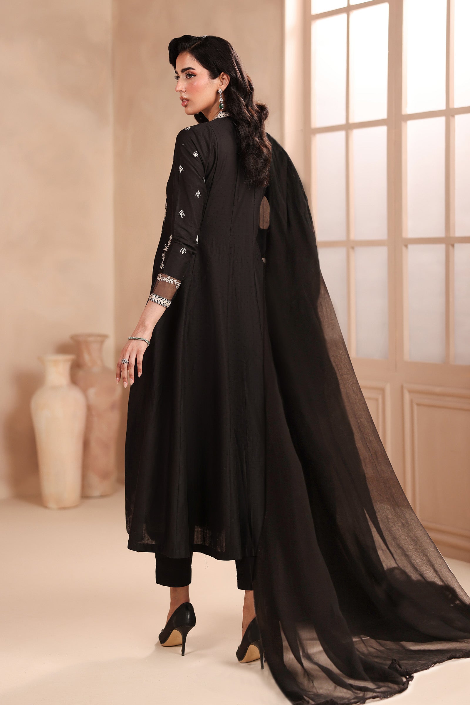 Maria B | Pre Fall Dresses | 3 Piece Embroidered Dobby Suit Black1 - Official Maria B - Agha Fabrics UK