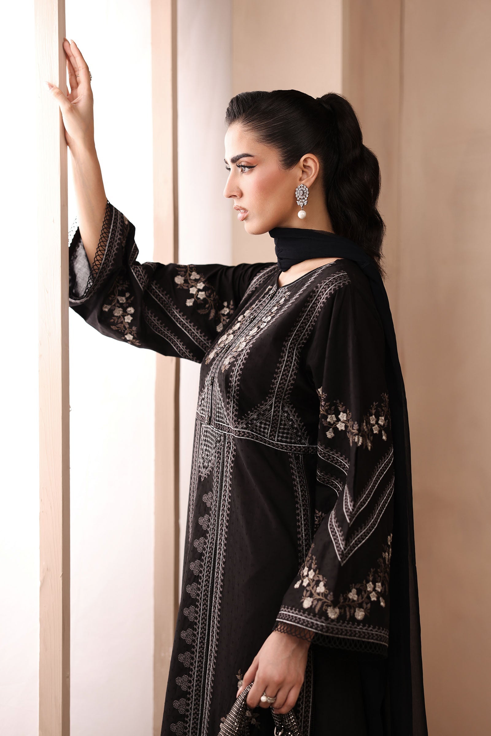 Maria B | Pre Fall Dresses | 3 Piece Embroidered Dobby Suit Black2 - Official Maria B - Agha Fabrics UK