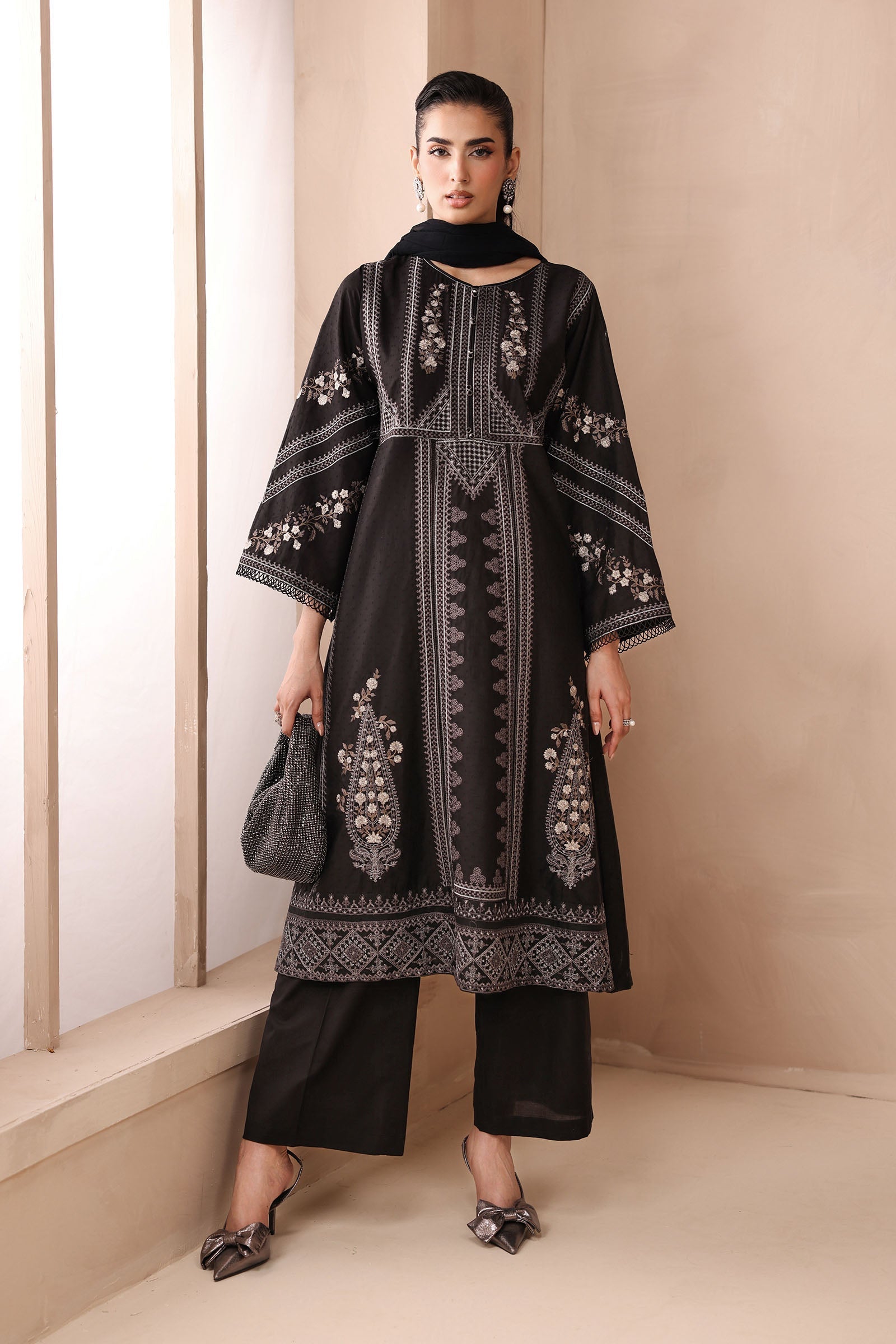 Maria B | Pre Fall Dresses | 3 Piece Embroidered Dobby Suit Black2 - Official Maria B - Agha Fabrics UK