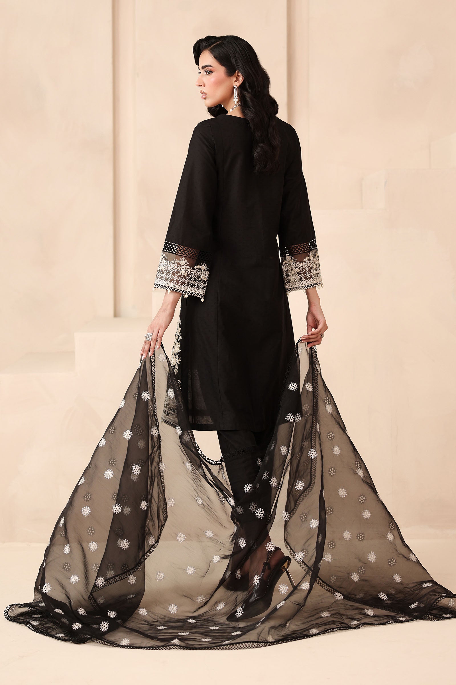 Maria B | Pre Fall Dresses | 3 Piece Embroidered Dobby Suit Black3 - Official Maria B - Agha Fabrics UK
