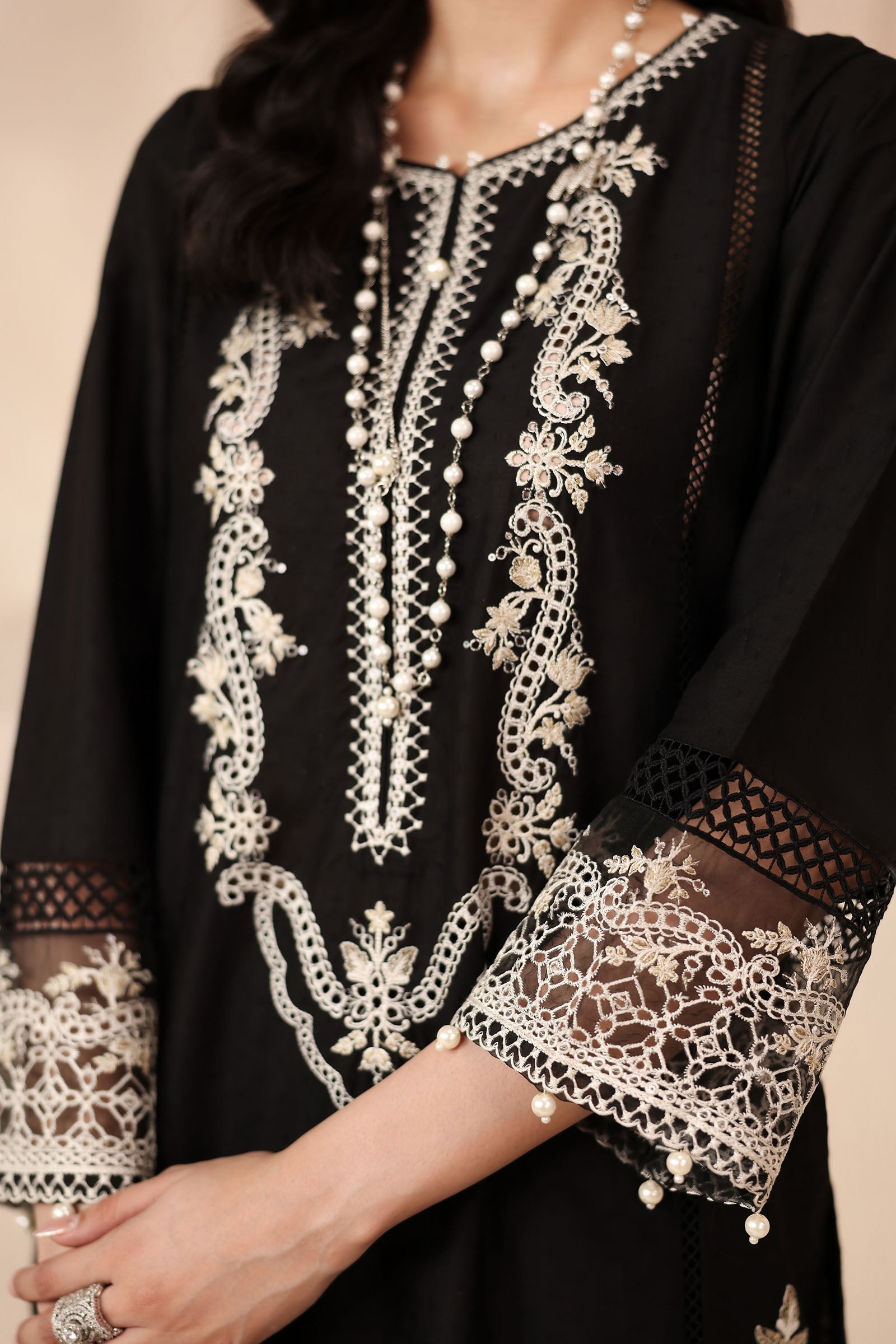 Maria B | Pre Fall Dresses | 3 Piece Embroidered Dobby Suit Black3 - Official Maria B - Agha Fabrics UK