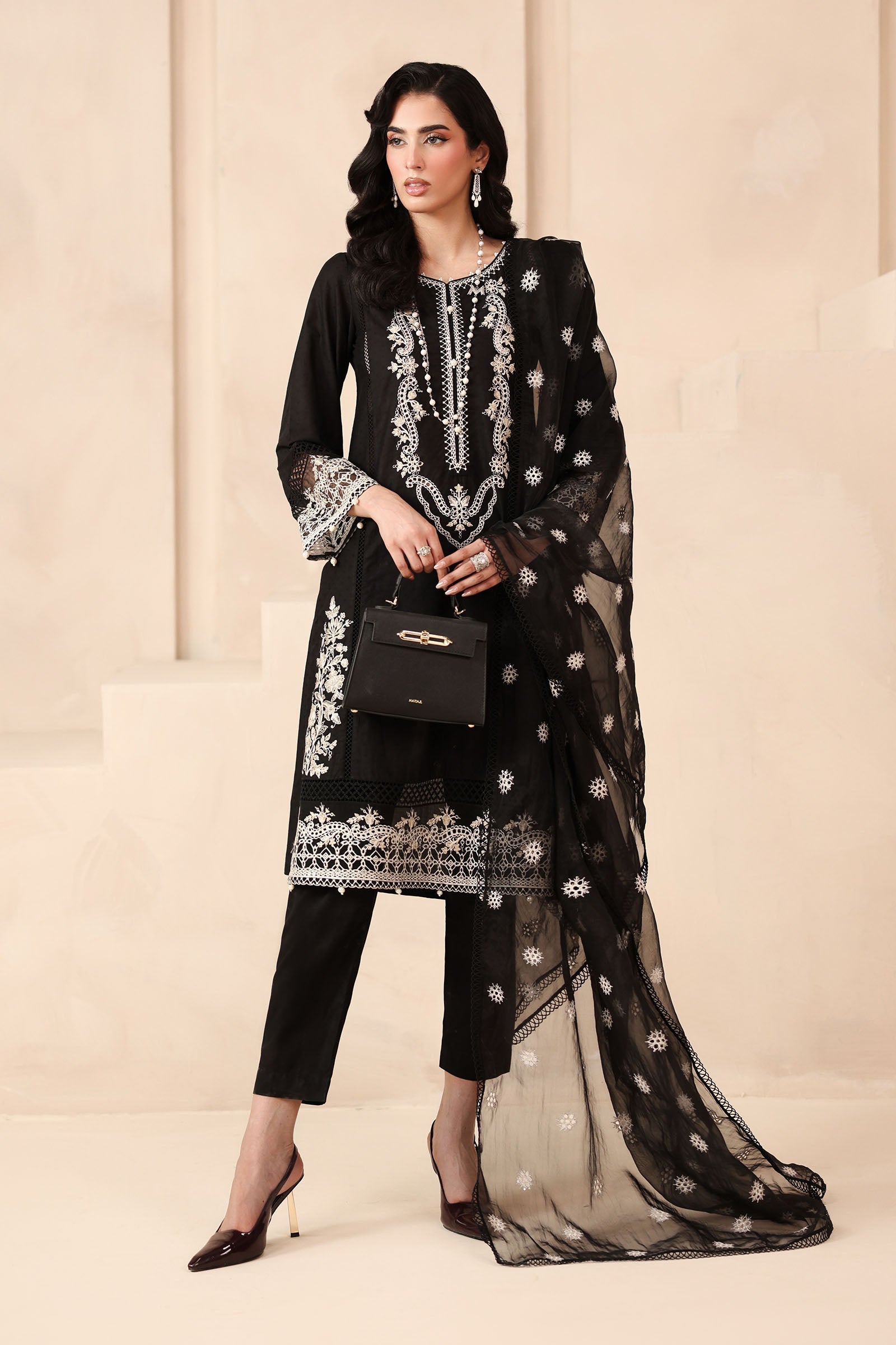 Maria B | Pre Fall Dresses | 3 Piece Embroidered Dobby Suit Black3 - Official Maria B - Agha Fabrics UK