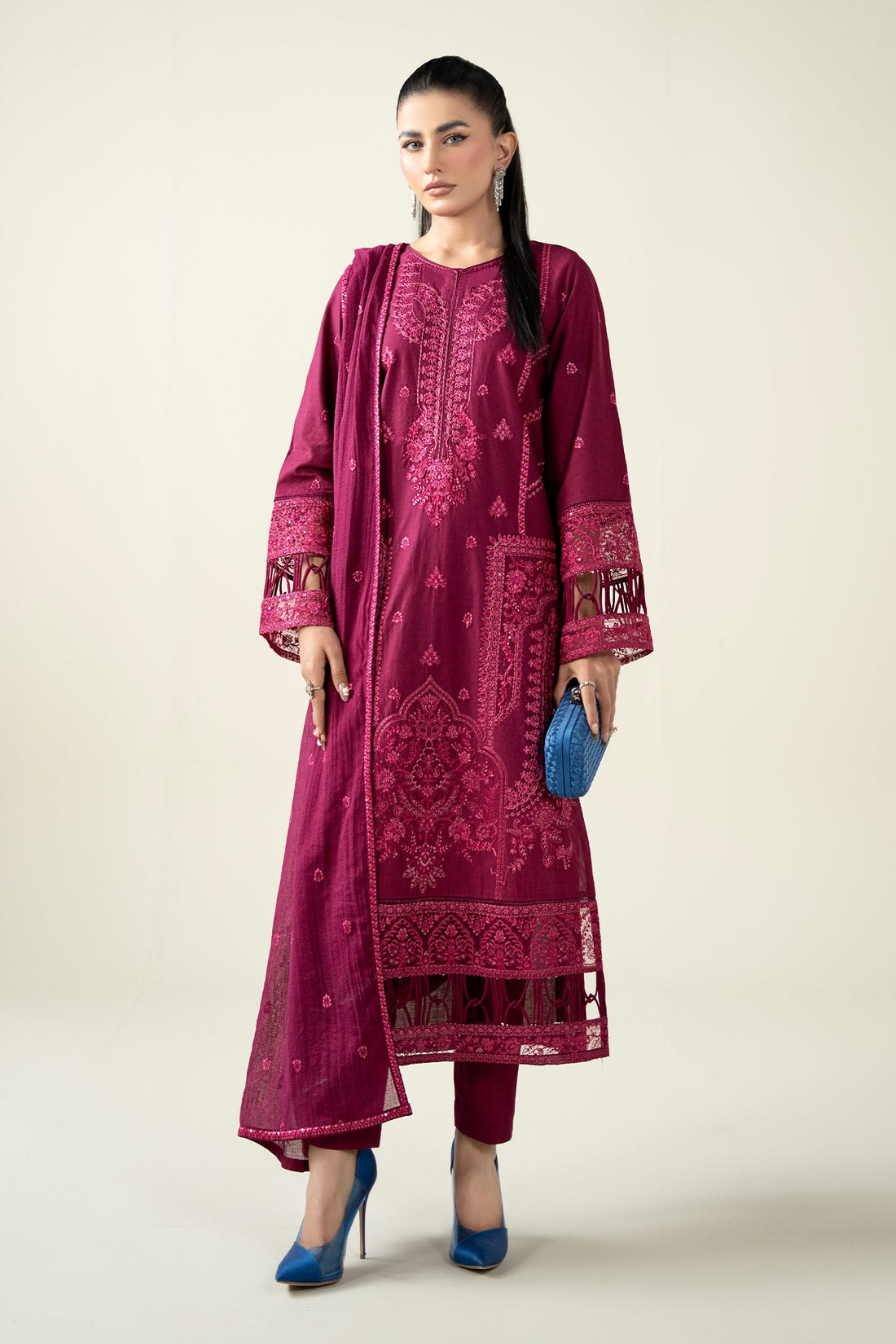 Maria B | Pre Fall Dresses | 3 Piece Embroidered Dobby Suit PP - Official Maria B - Agha Fabrics UK