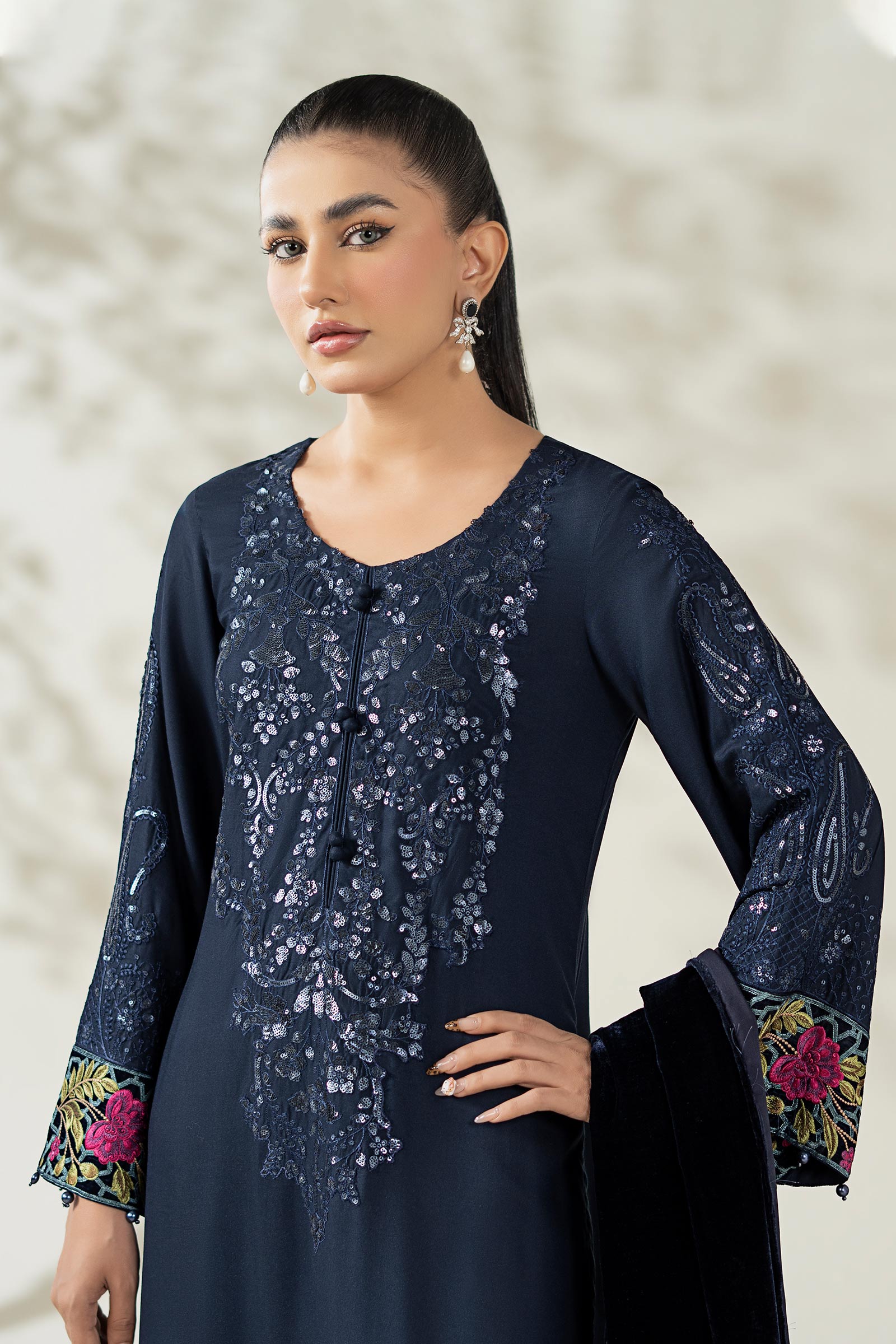 Maria B | Pre Fall Dresses | 3 Piece Embroidered Linen Suit VV - Official Maria B - Agha Fabrics UK