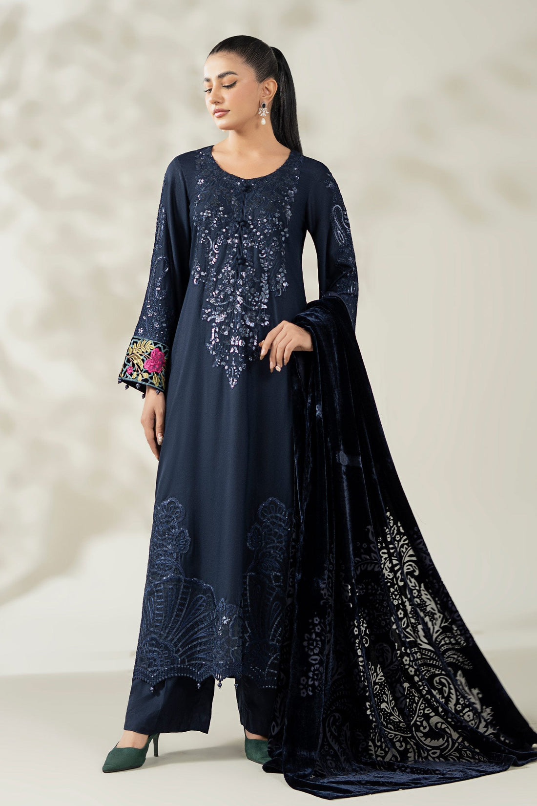 Maria B | Pre Fall Dresses | 3 Piece Embroidered Linen Suit VV - Official Maria B - Agha Fabrics UK