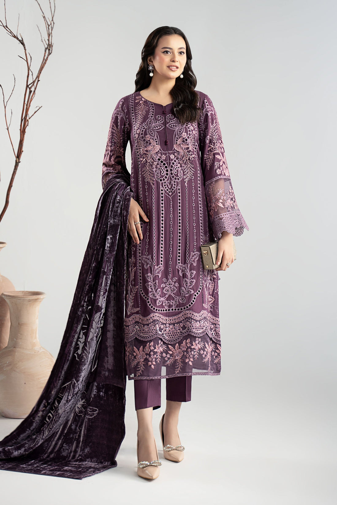 Maria B | Pre Fall Dresses | 3 Piece Embroidered Linen Suit ZD - Official Maria B - Agha Fabrics UK