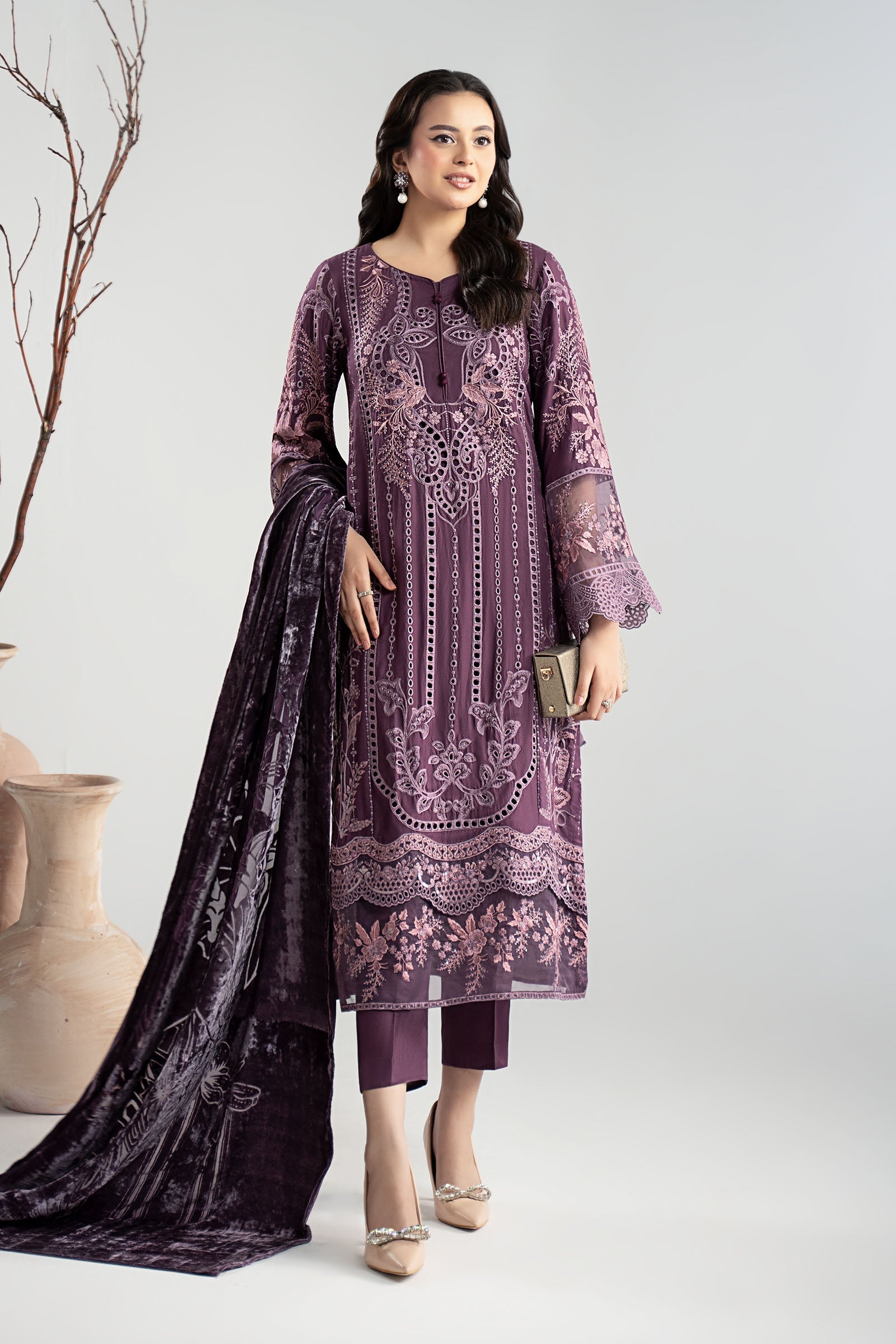 Maria B | Pre Fall Dresses | 3 Piece Embroidered Linen Suit ZD - Official Maria B - Agha Fabrics UK