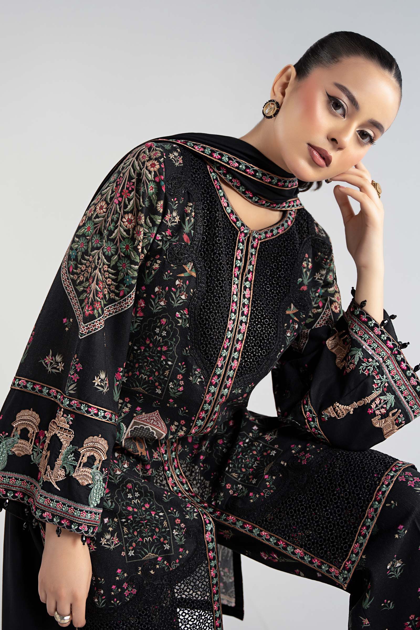 Maria B | Pre Fall Dresses | 3 Piece Embroidered Khaddar Suit ZF - Official Maria B - Agha Fabrics UK