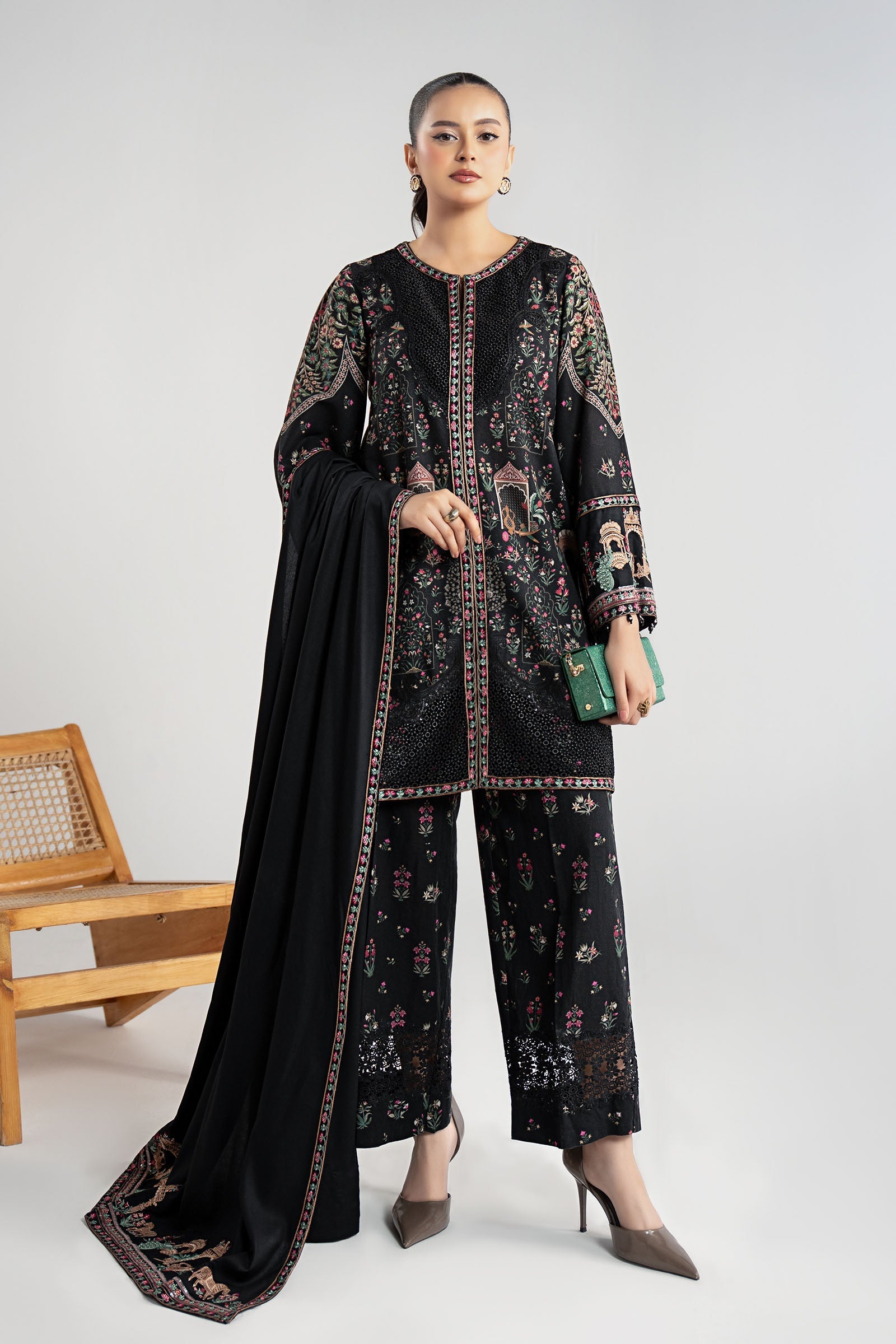 Maria B | Pre Fall Dresses | 3 Piece Embroidered Khaddar Suit ZF - Official Maria B - Agha Fabrics UK