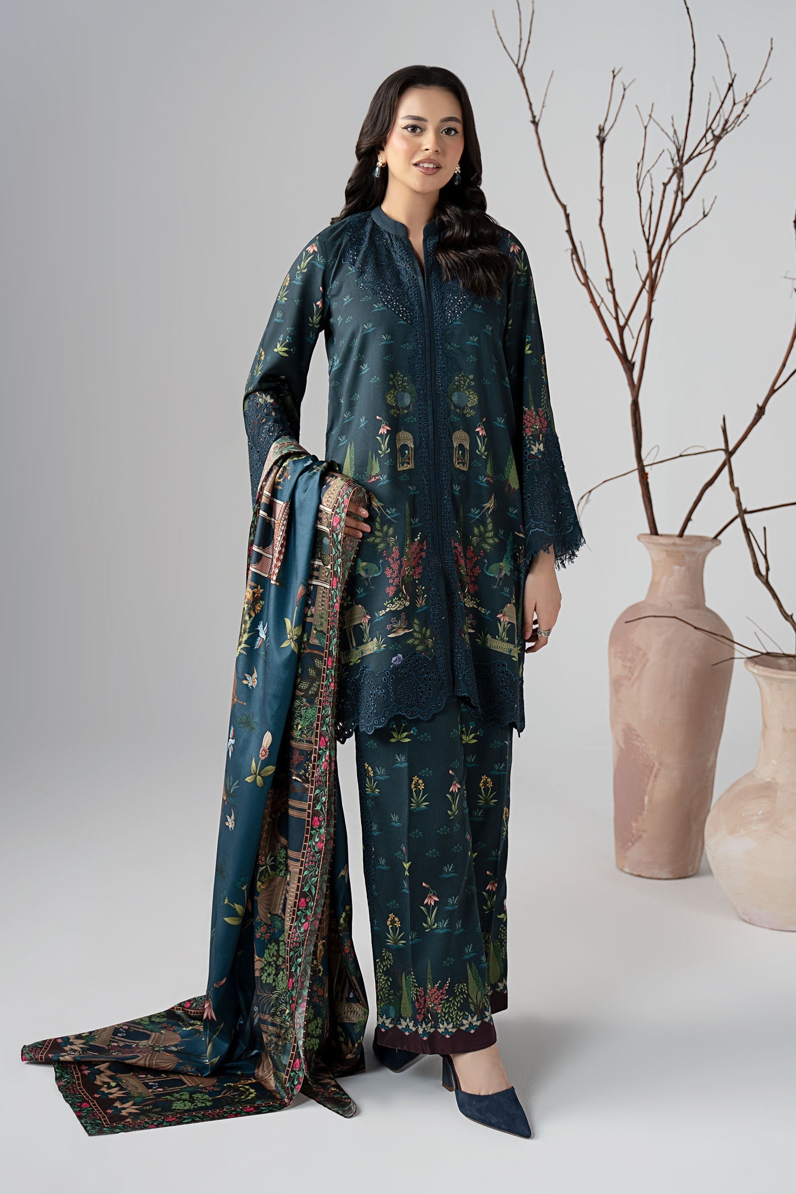 Maria B | Pre Fall Dresses | 3 Piece Embroidered Linen Suit ZE - Official Maria B - Agha Fabrics UK