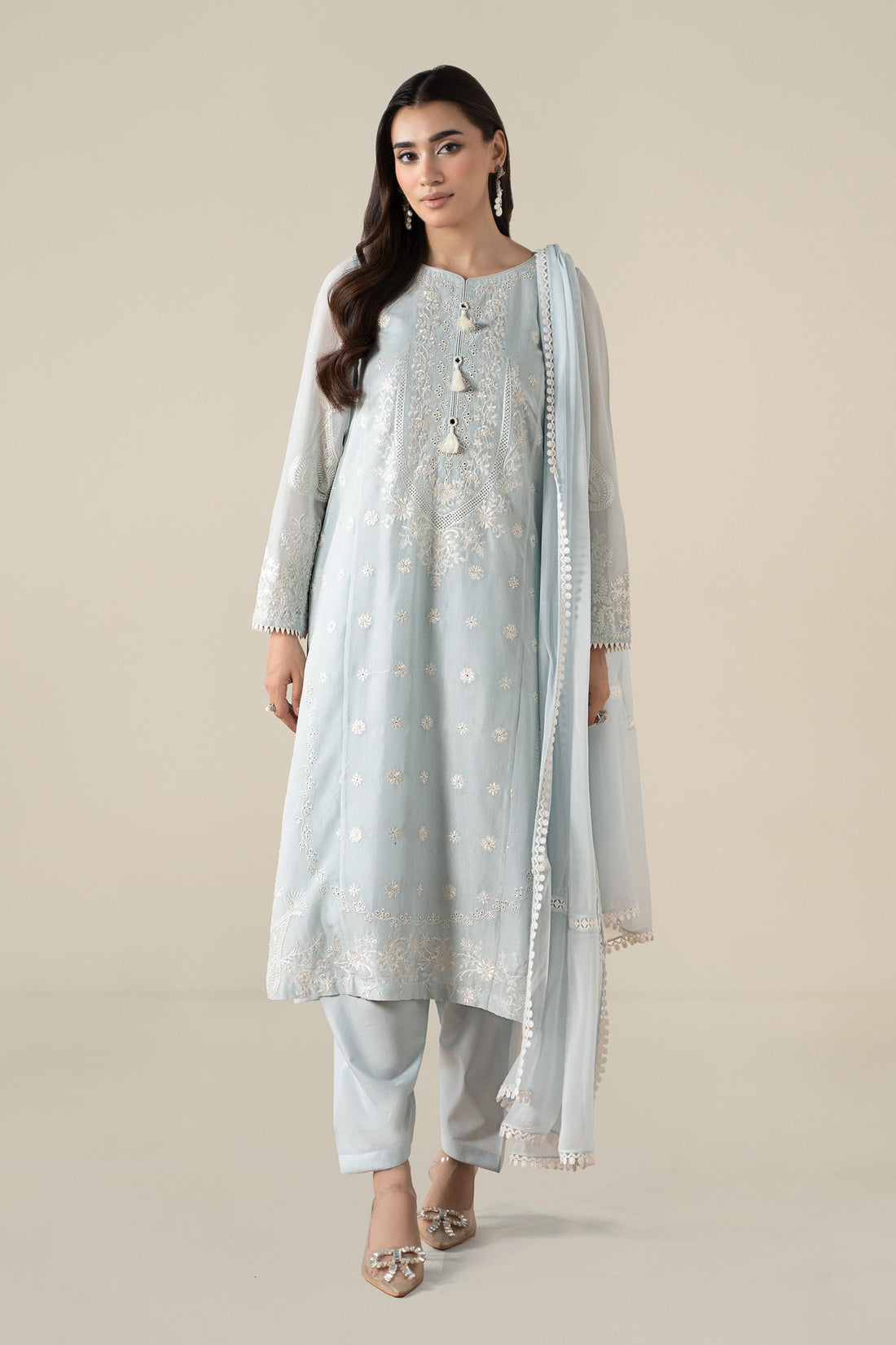 Maria B | Pre Fall Dresses | 3 Piece Embroidered Paper Cotton Suit GG - Official Maria B - Agha Fabrics UK