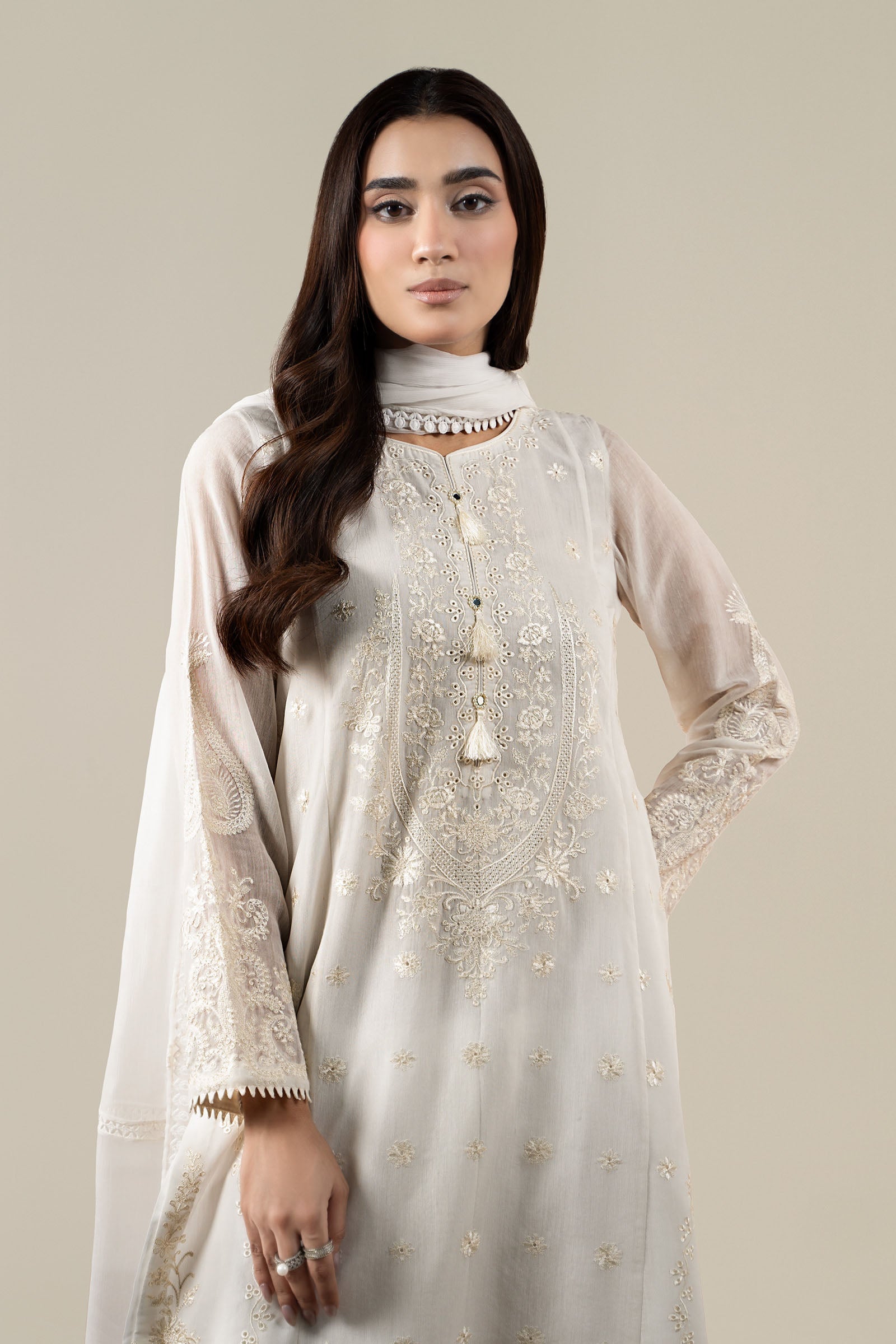 Maria B | Pre Fall Dresses | 3 Piece Embroidered Paper Cotton Suit AA - Official Maria B - Agha Fabrics UK