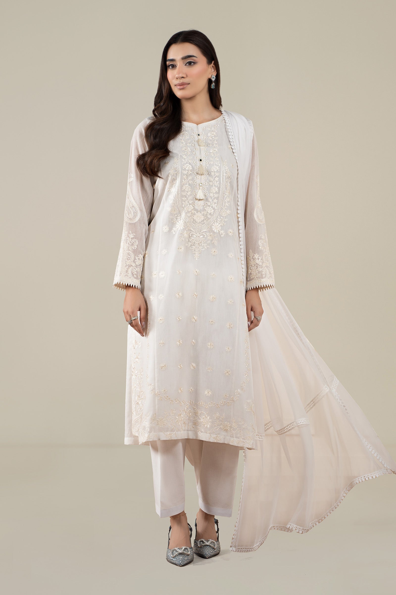 Maria B | Pre Fall Dresses | 3 Piece Embroidered Paper Cotton Suit AA - Official Maria B - Agha Fabrics UK