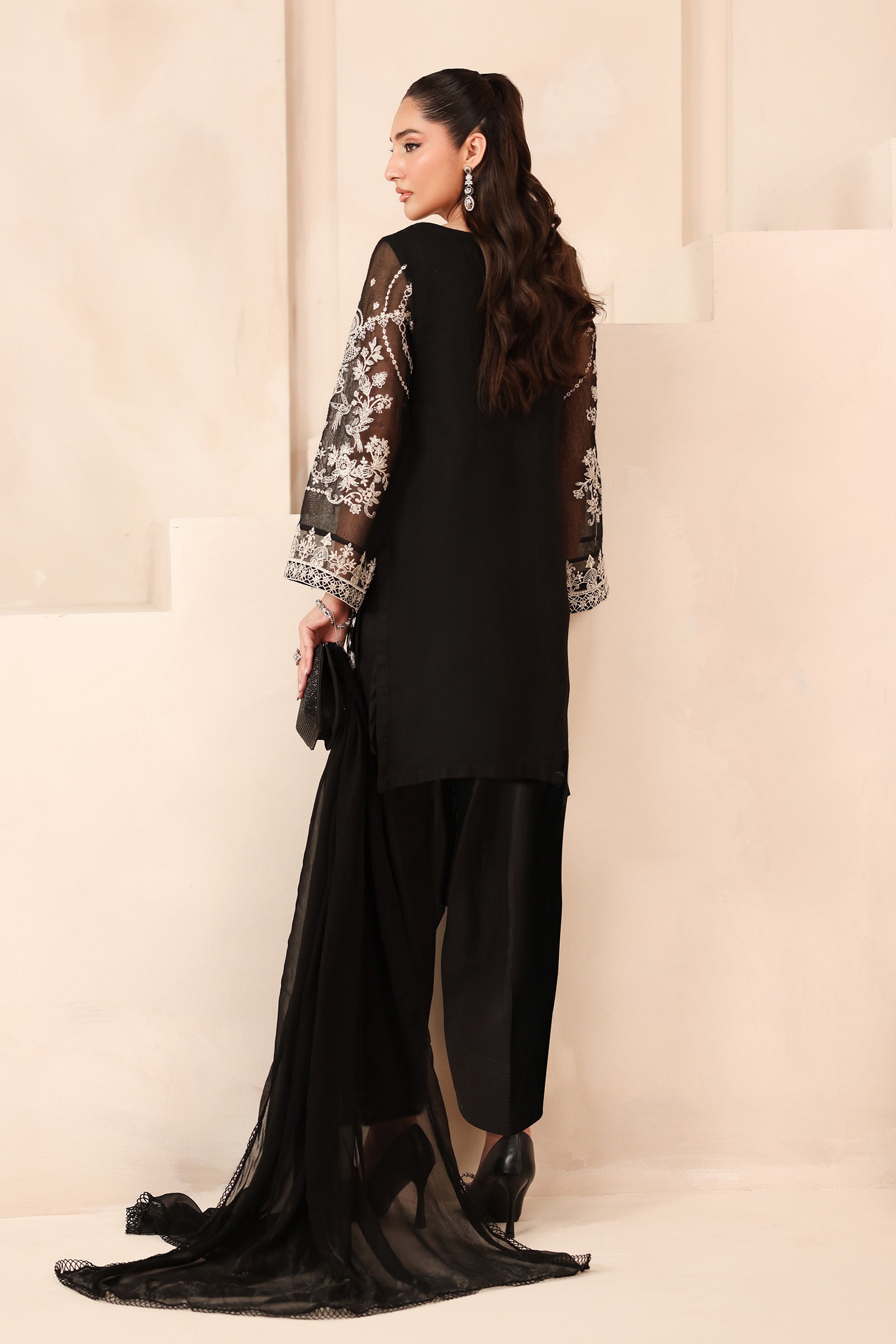 Maria B | Pre Fall Dresses | 3 Piece Embroidered Cotton Net Suit Black - Official Maria B - Agha Fabrics UK