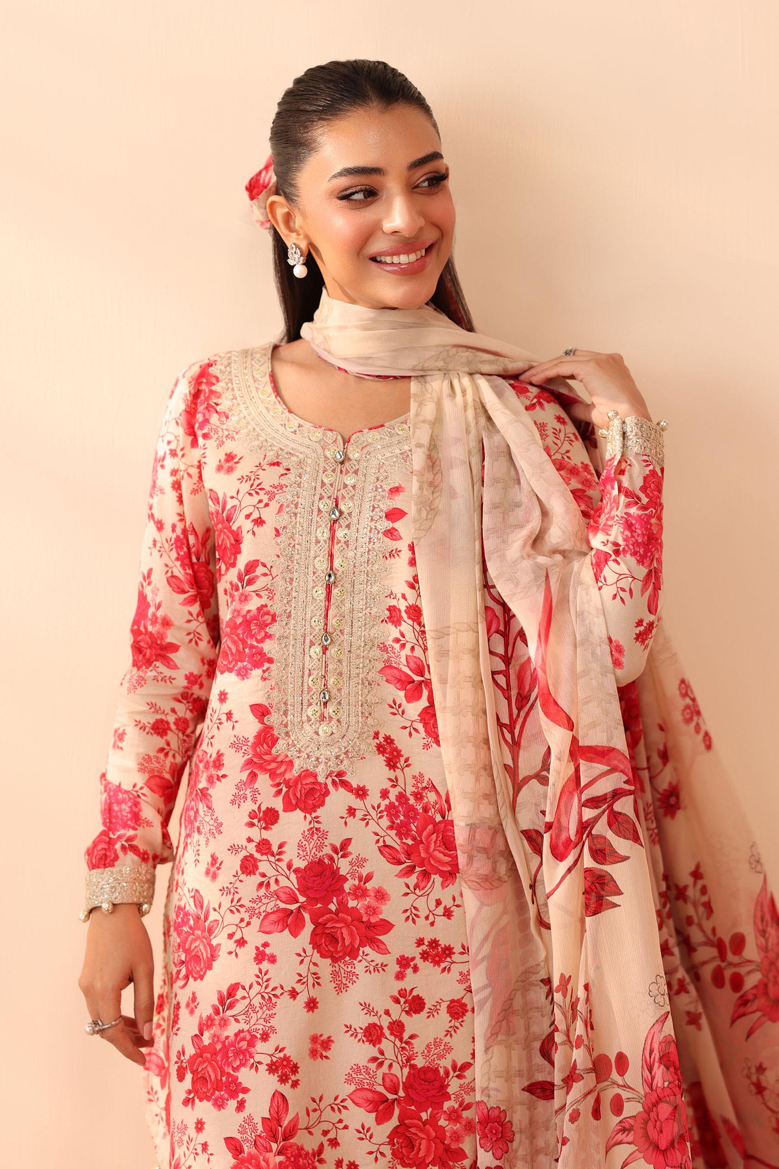 Maria B | Pre Fall Dresses | 3 Piece Embroidered Lawn Suit Pink - Official Maria B - Agha Fabrics UK