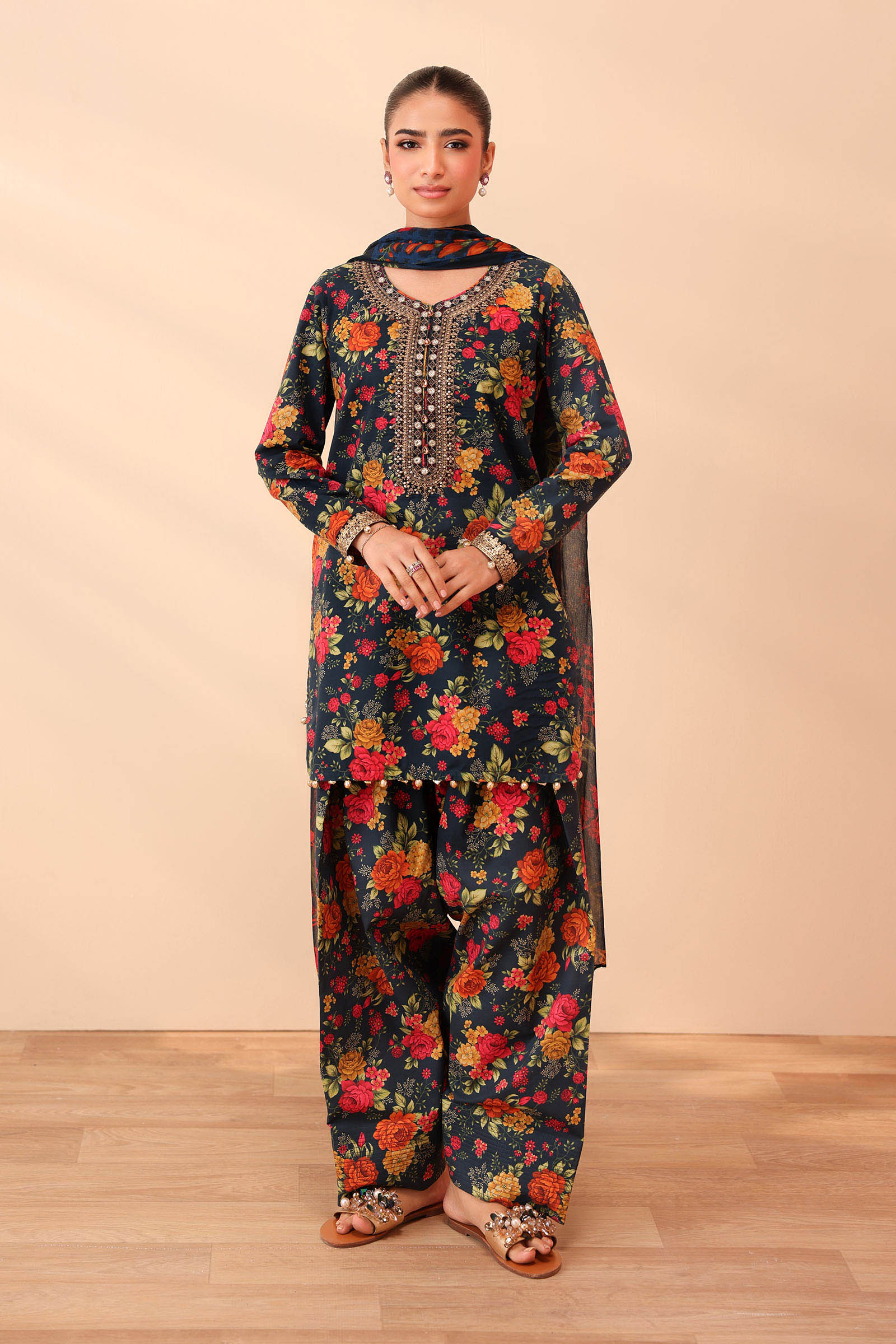 Maria B | Pre Fall Dresses | 3 Piece Embroidered Lawn Suit Deep Teal Green - Official Maria B - Agha Fabrics UK