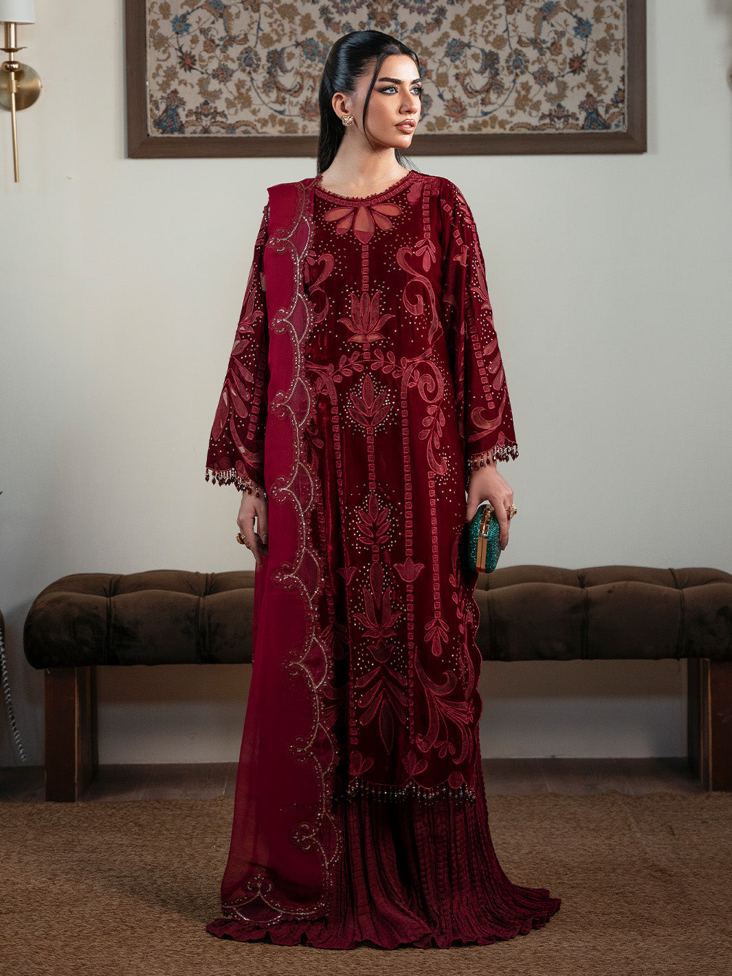 Faiza Faisal | Solene Luxury Velvets | ROUGE - Official Faiza Faisal - Agha Fabrics UK