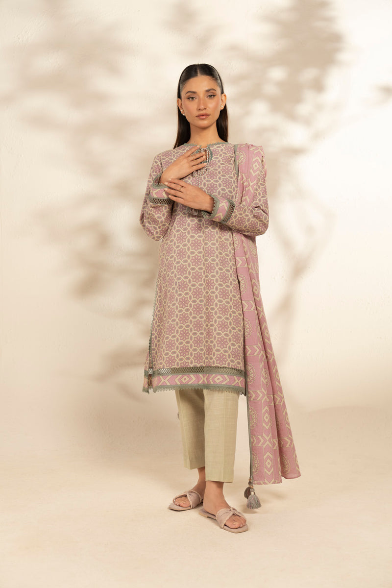 Al Karam | Winter 25 | FW-106.1-25-1-Pink/Off White - Official Al Karam - Agha Fabrics UK