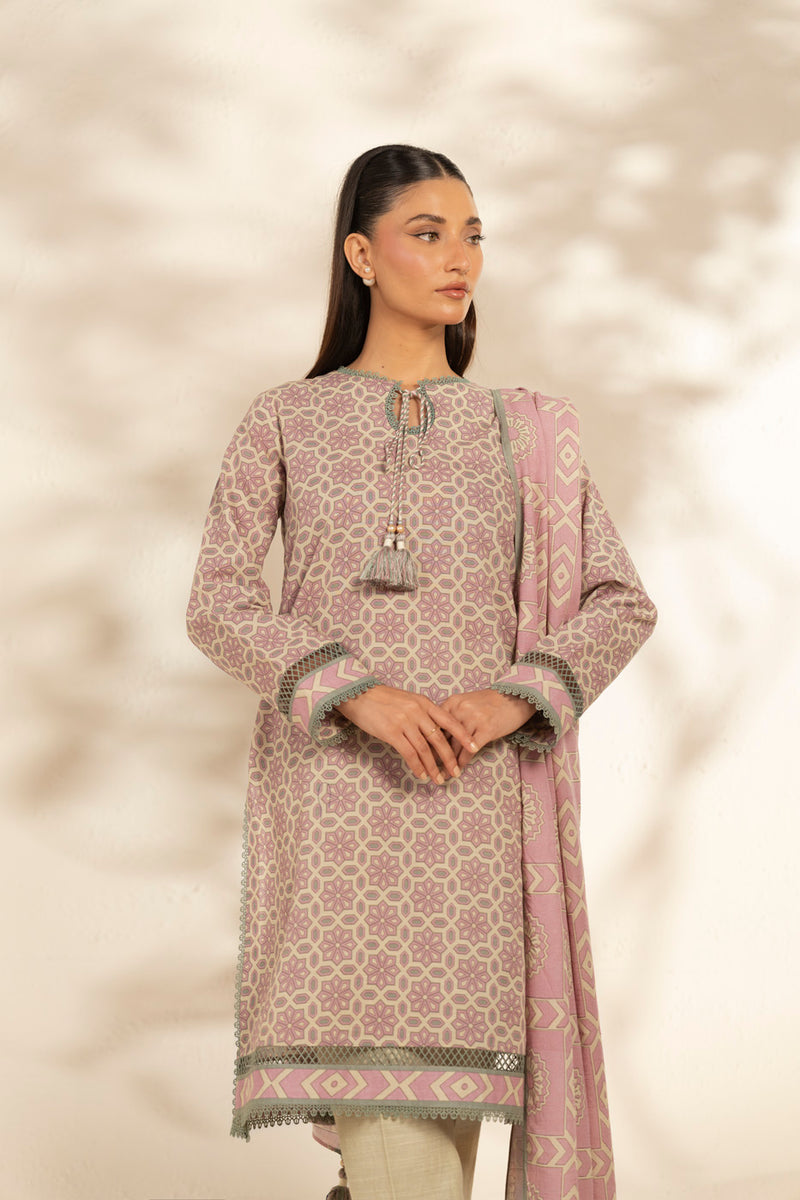 Al Karam | Winter 25 | FW-106.1-25-1-Pink/Off White - Official Al Karam - Agha Fabrics UK