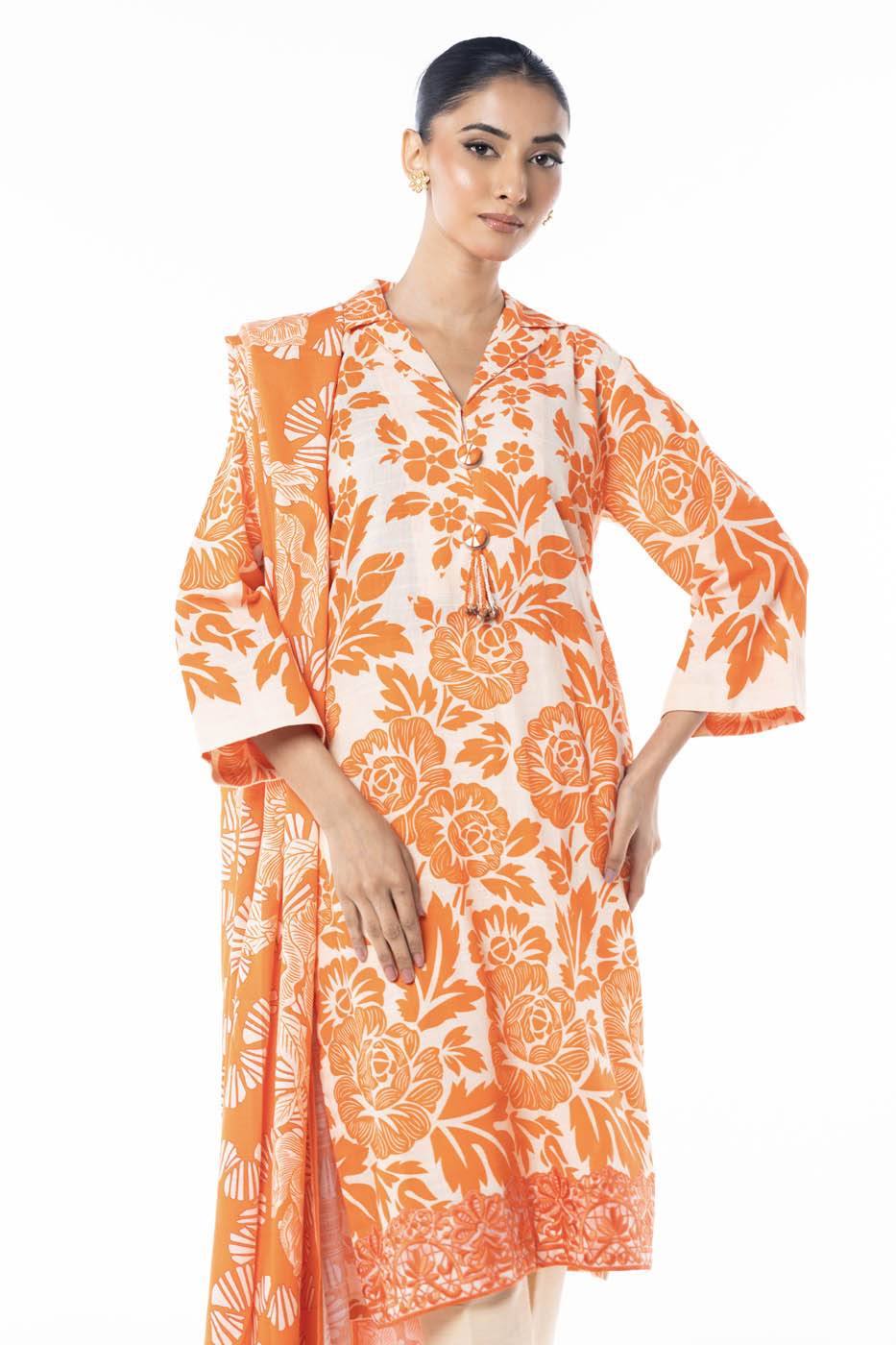 Winter Collection - Al Karam - Unstitched 24 - FW-12-24-ORANGE - Official Al Karam - Agha Fabrics UK