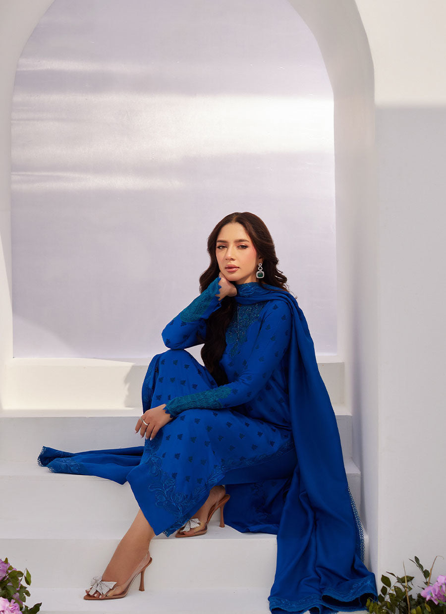 Farah Talib Aziz | Zaza Luxe Pret 24 | CHARR BLUE EMBROIDERED RAW SILK SHIRT AND DUPATTA