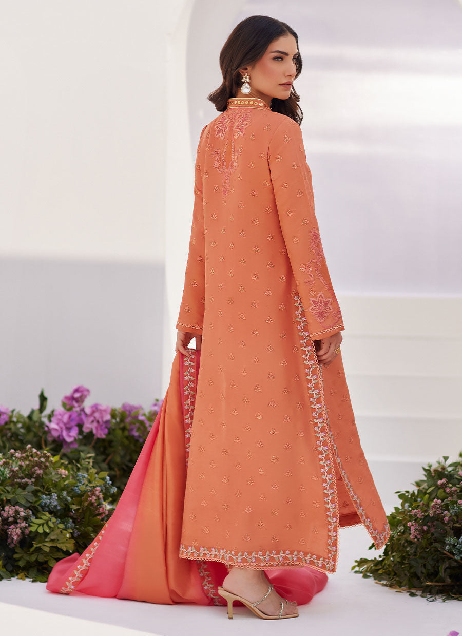 Farah Talib Aziz | Zaza Luxe Pret 24 | ELYNA CORAL EMBROIDERED RAW SILK SHIRT AND DUPATTA