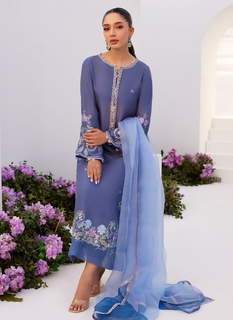 Farah Talib Aziz | Zaza Luxe Pret 24 | ALO BLUE EMBROIDERED SHIRT AND DUPATTA
