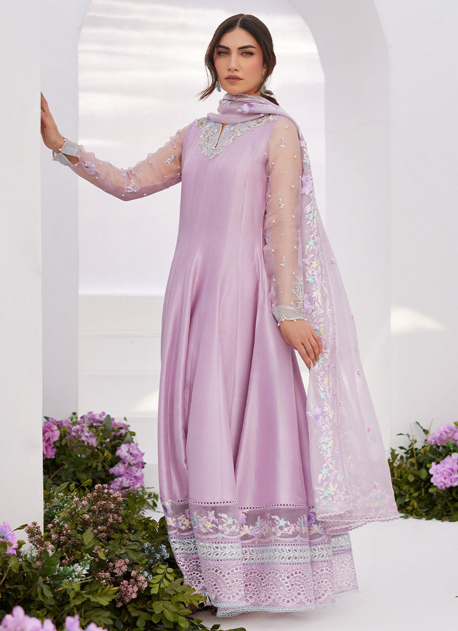 Farah Talib Aziz | Zaza Luxe Pret 24 | MANON LILAC EMBELLISHED RAW SILK KALIDAAR